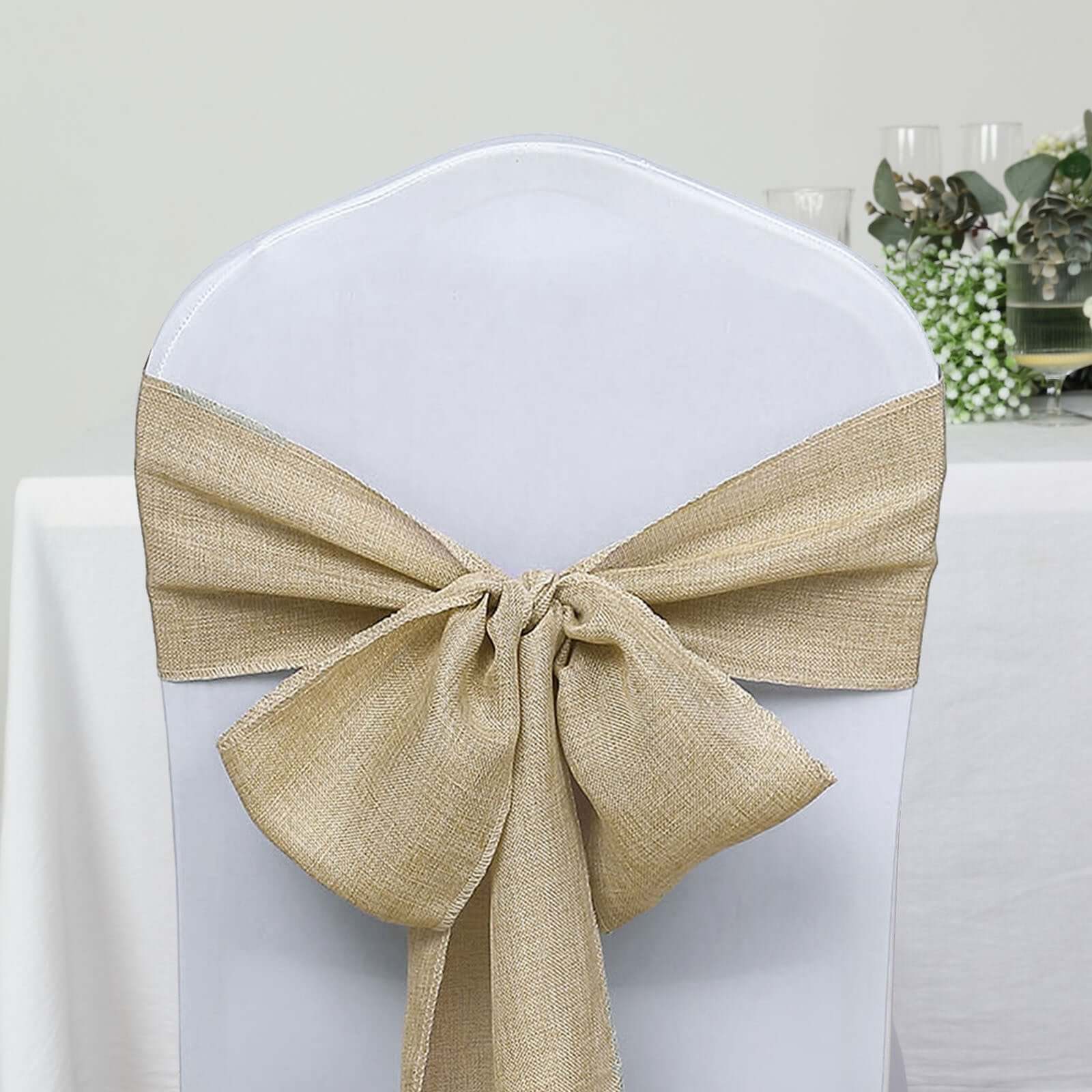 5 Pack Jute Faux Burlap 6"x108" Chair Sashes Natural - Boho Chic Linen Decor