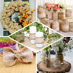 2" x 16FT Natural Jute Burlap Ribbon With Wavy Lace