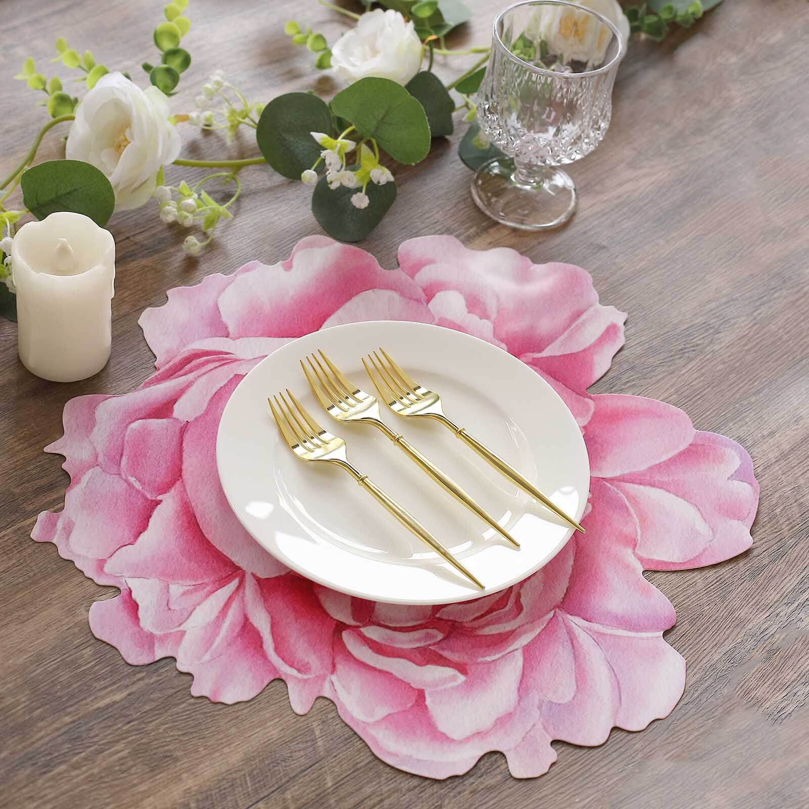 10-Pack Disposable Table Placemats with Pink Peony Flower Print - 400GSM Floral Cardboard Placemats for Dinner Parties & Gatherings 14"