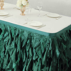 Taffeta 14ft Table Skirt Hunter Emerald Green - Cascading Curly Willow Style Table Cover