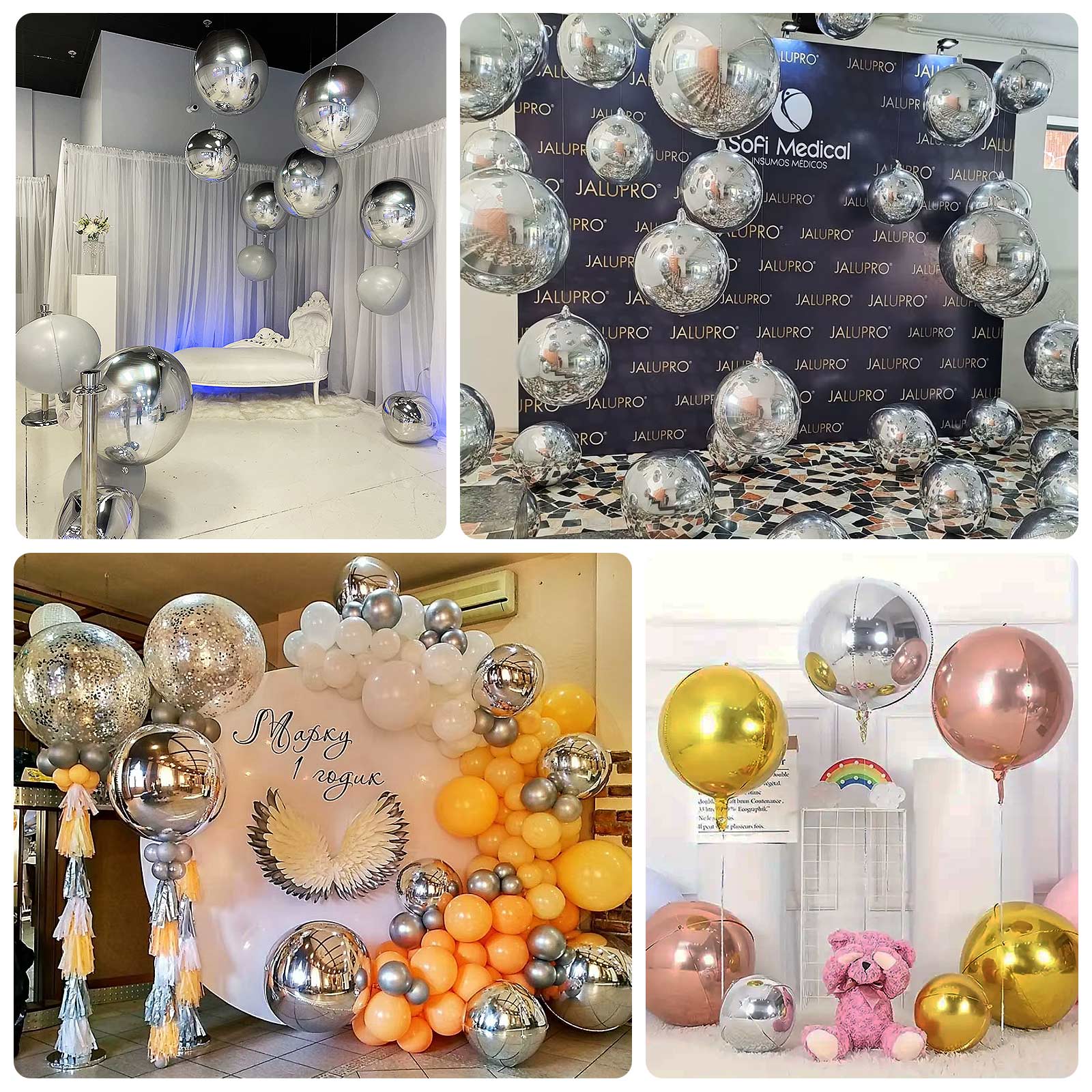 2-Pack Metallic Silver Sphere Balloons, 43" Orbz Mylar Balloons Helium or Air-Filled Party Supplies