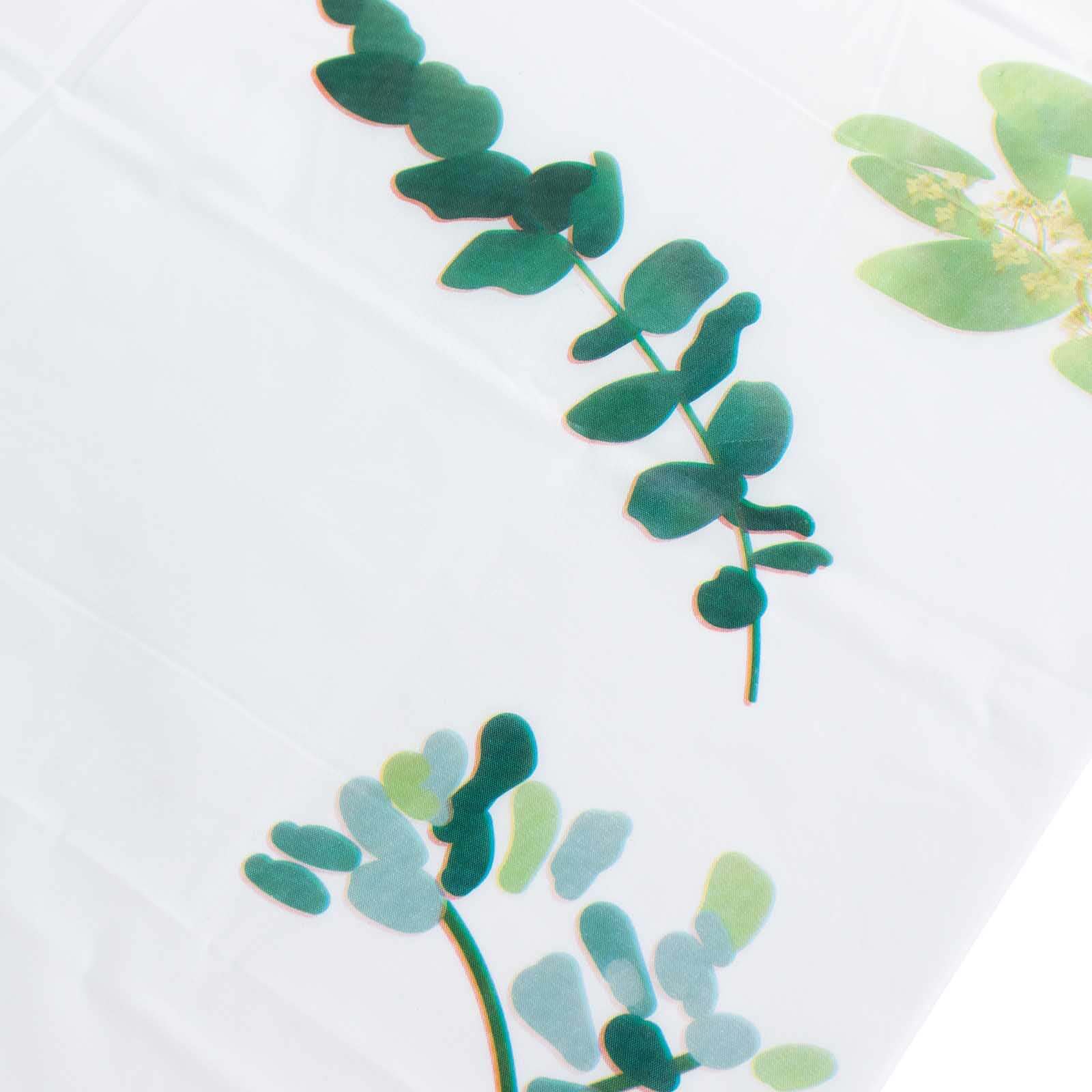 5-Pack Plastic Table Covers White/Green Rectangle with Eucalyptus Leaves Print - Decorative PVC Disposable Tablecloths 54"x108"