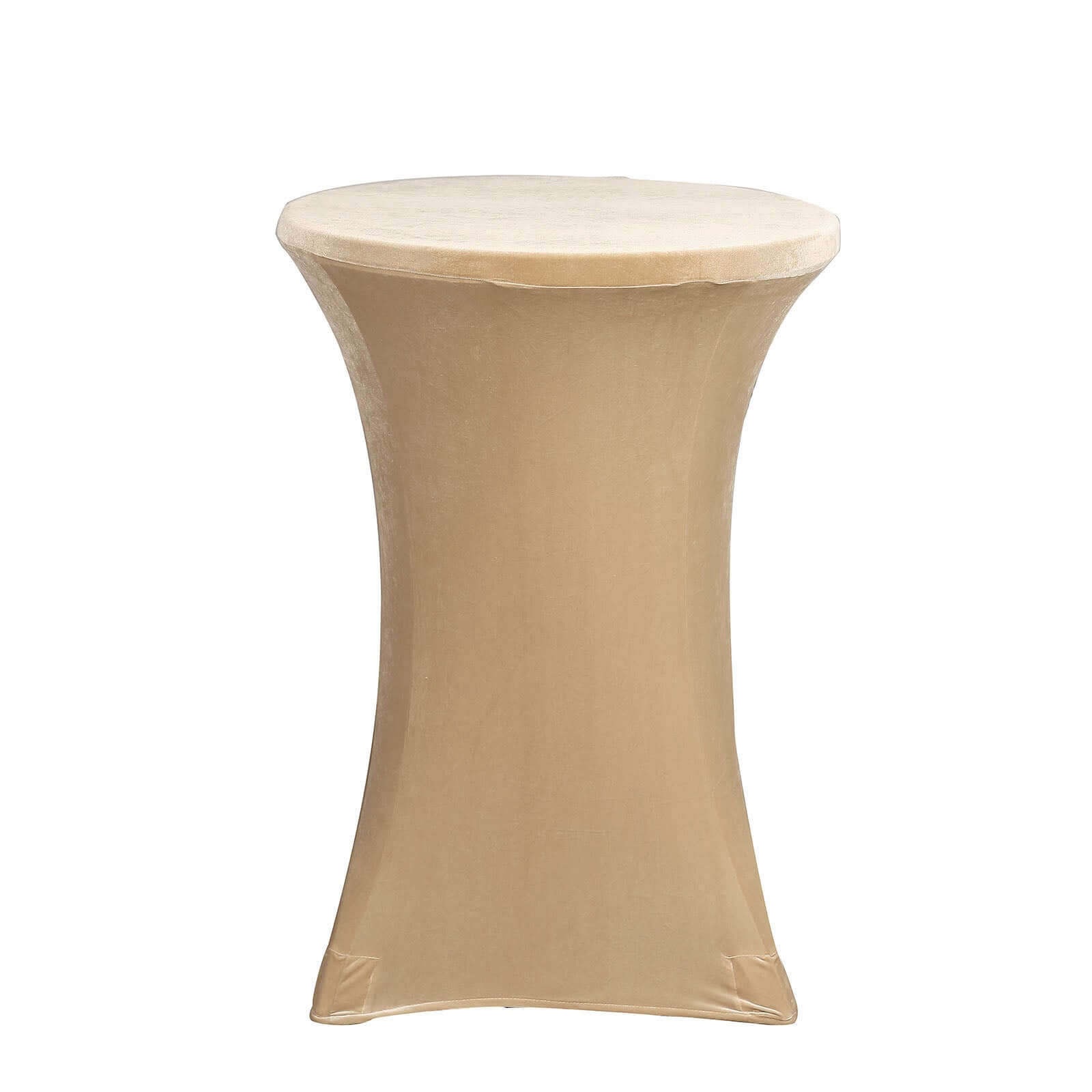 Premium Velvet Spandex 30" Round Cocktail Table Cover Champagne - Smooth Fitted Design with Foot Pockets