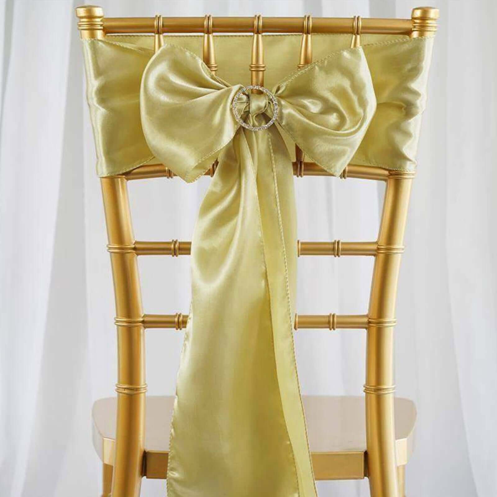 5 Pack Satin Chair Sashes Champagne - Durable Chair Bows with Shiny Finish 6"x106"