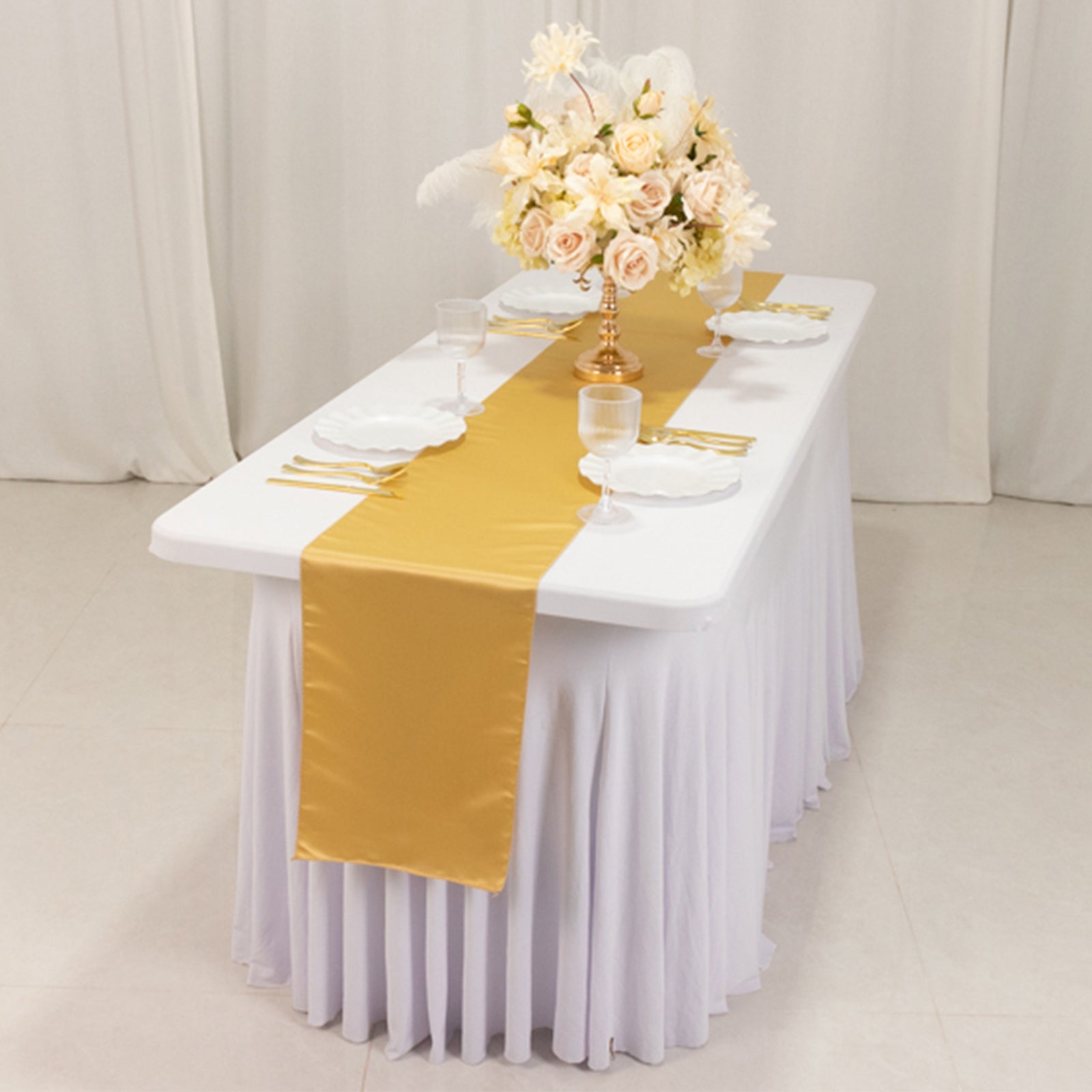 Lamour Satin 12"x108" Table Runner Champagne - Smooth & Lustrous Finish