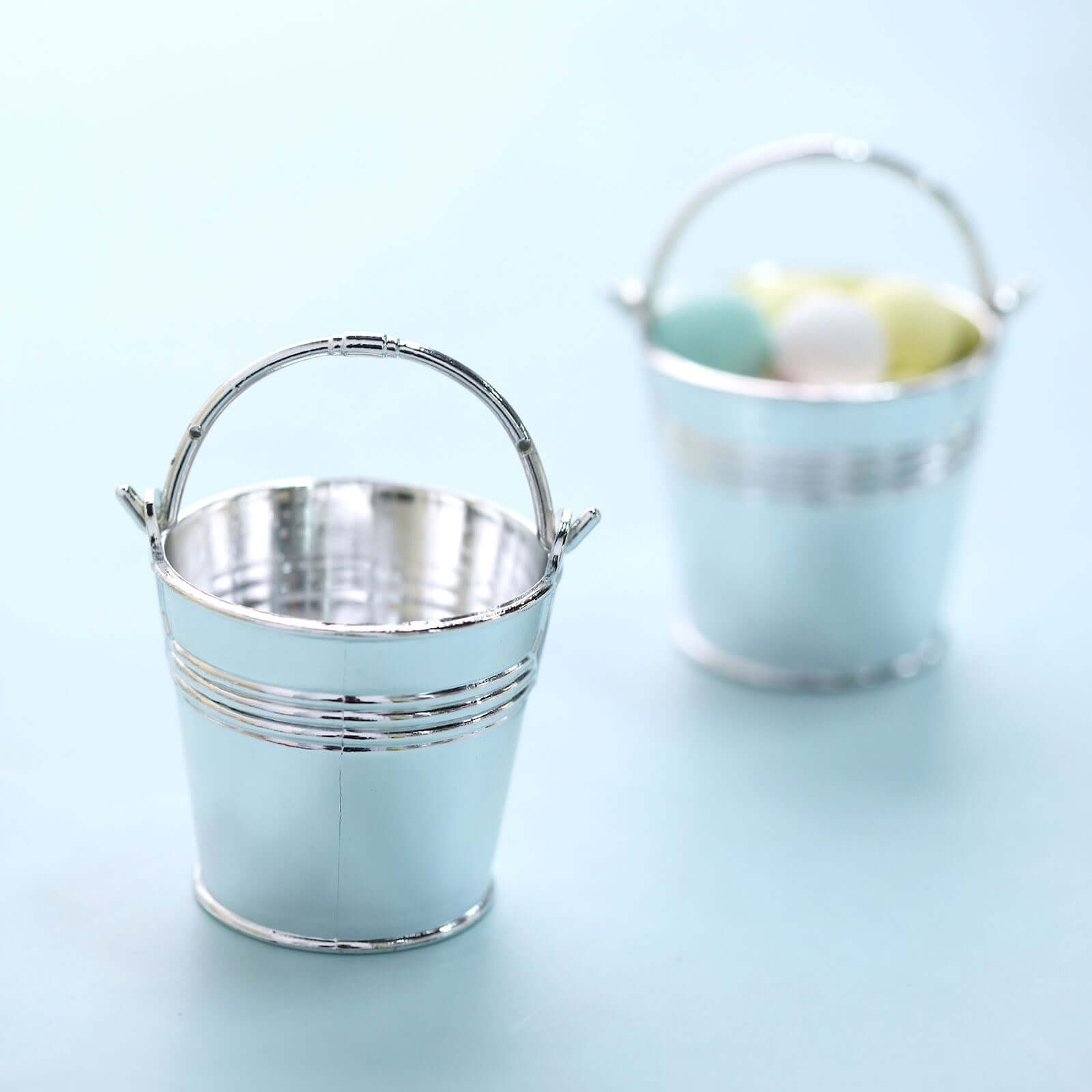 12 Pack 2" Silver Mini Planter Treat Party Favor Boxes, Small Pail Bucket Candy Container Gift Boxes