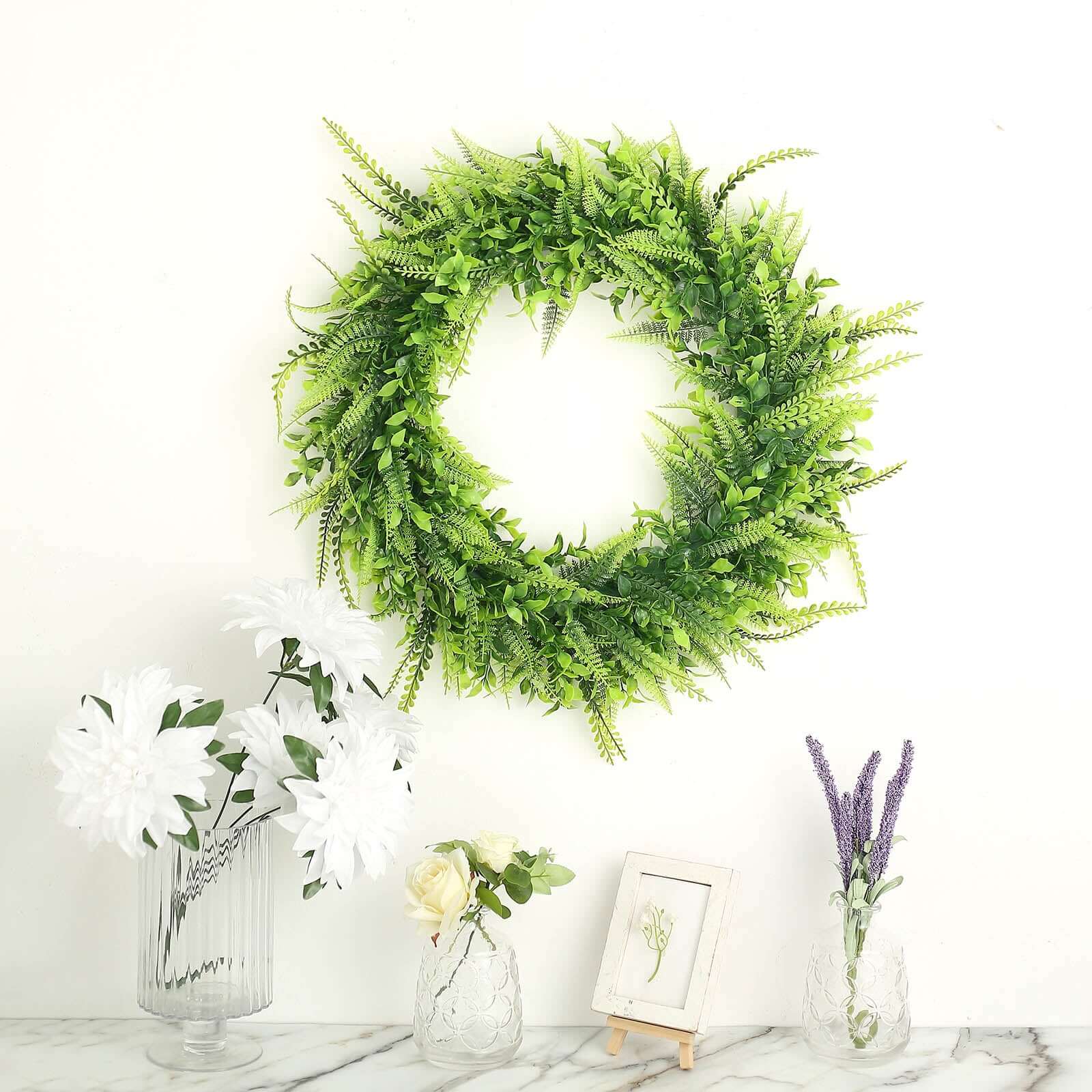 2 Pack 22" Green Artificial Lifelike Boxwood Fern Mix Spring Wreaths
