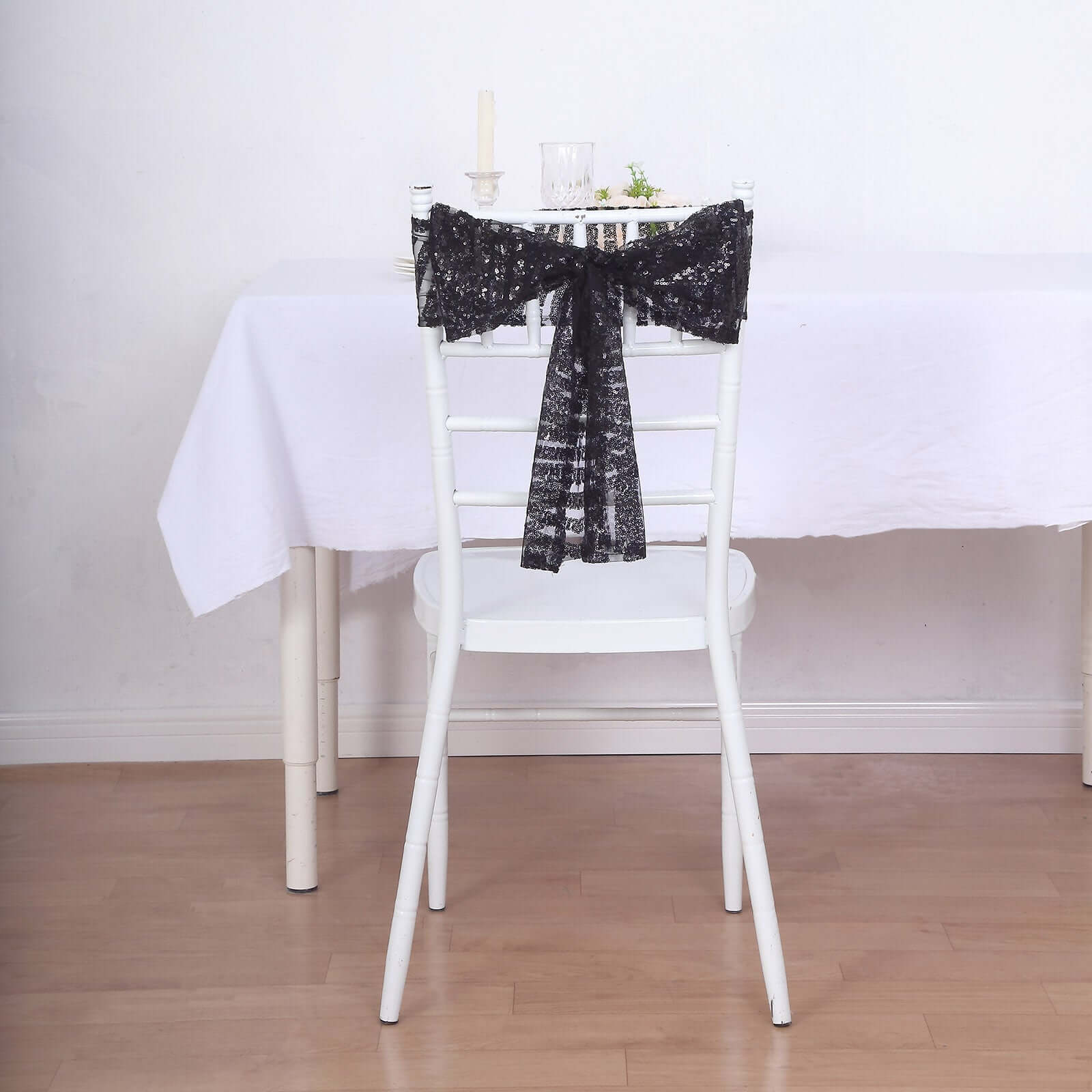 5 Pack Glitz Sequin Chair Sashes with Geometric Diamond Design 6"x88" Black - Glittering Accent for Weddings