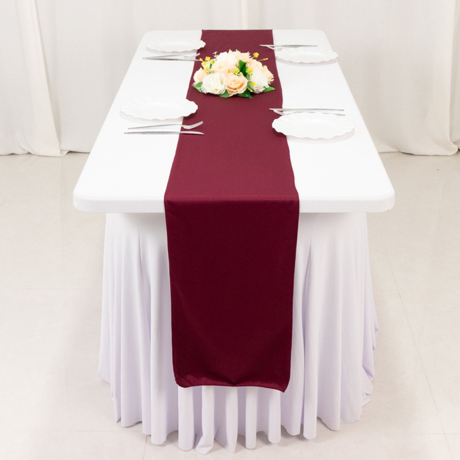 Scuba Polyester 12"x108" Table Runner Burgundy - Wrinkle-Free Table Linen