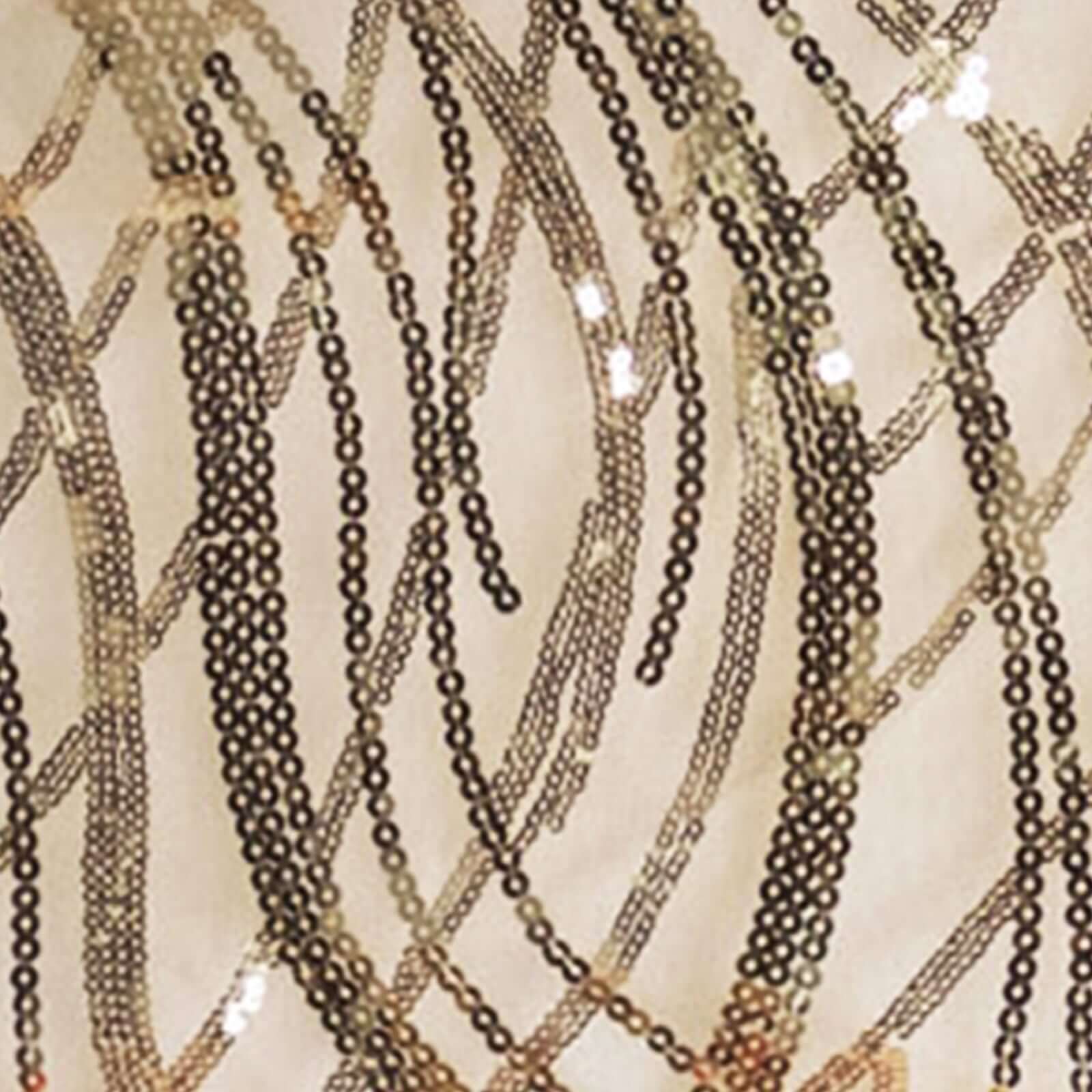 Sequin Mesh 12"x108" Table Runner Champagne Stylish Wave Embroidery