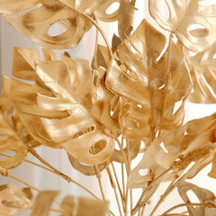 4-Pack Artificial Monstera Leaves Bushes Metallic Gold - Themed Weddings Parties & Events 14"