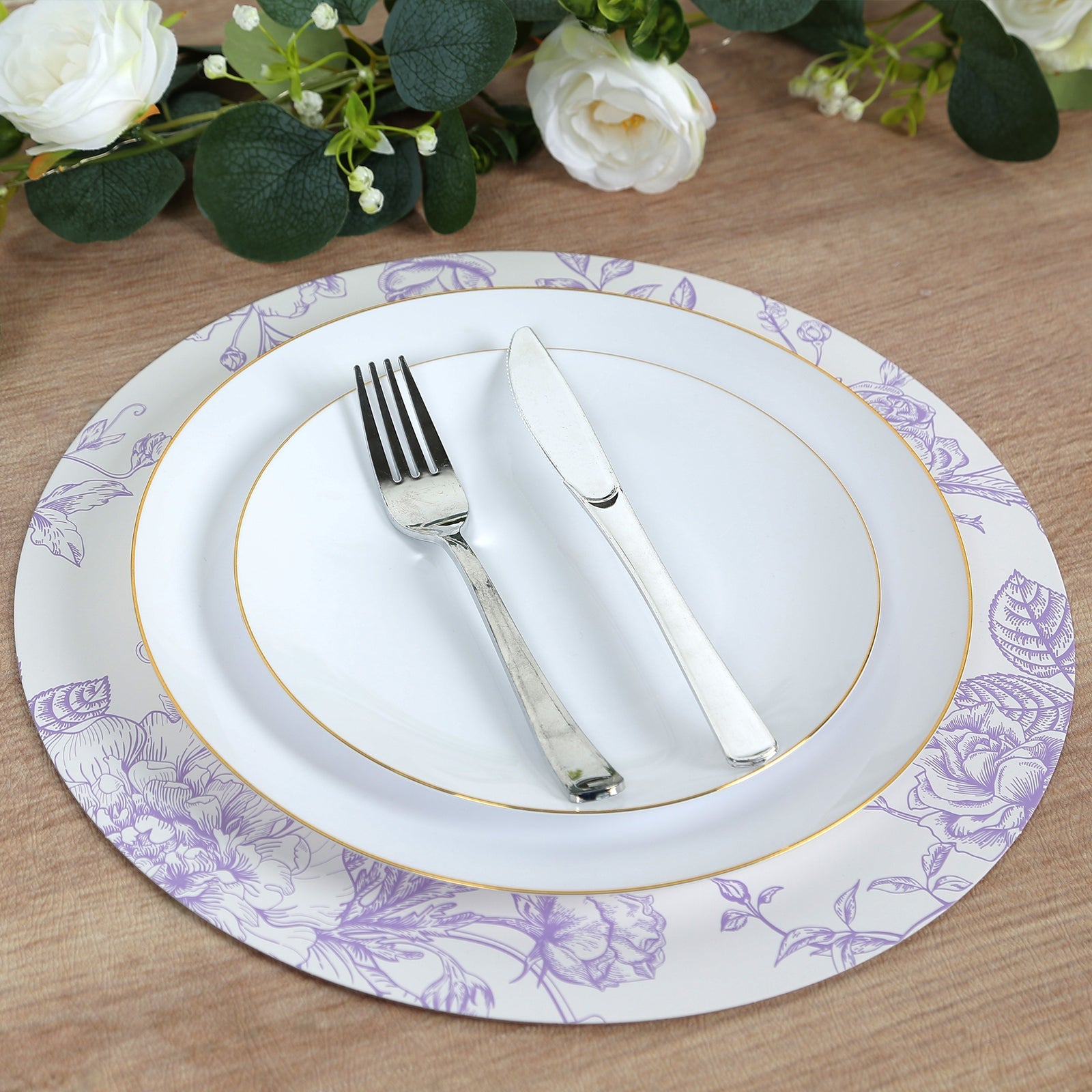 10-Pack Disposable Table Placemats in French Toile Print 13" in White/Matte Lavender - Chic Floral Cardboard Placemats for Stylish Table Setting