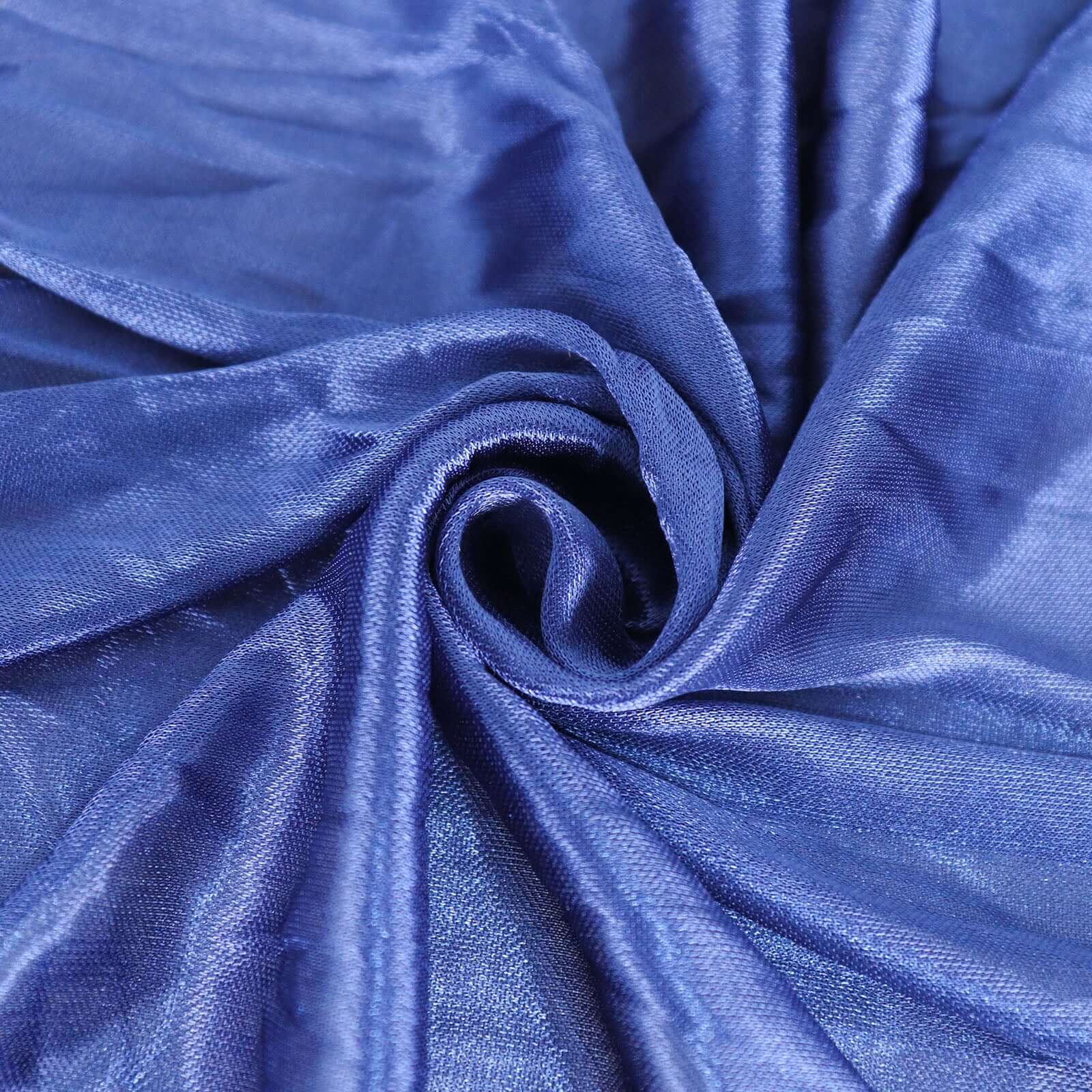 Satin 14ft Table Skirt Navy Blue - Pleated Double Drape Table Cover