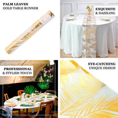 Disposable Table Runner Roll 108" Metallic Gold Foil Palm Leaves Print - Chic Non-Woven Tropical Table Decor for Events