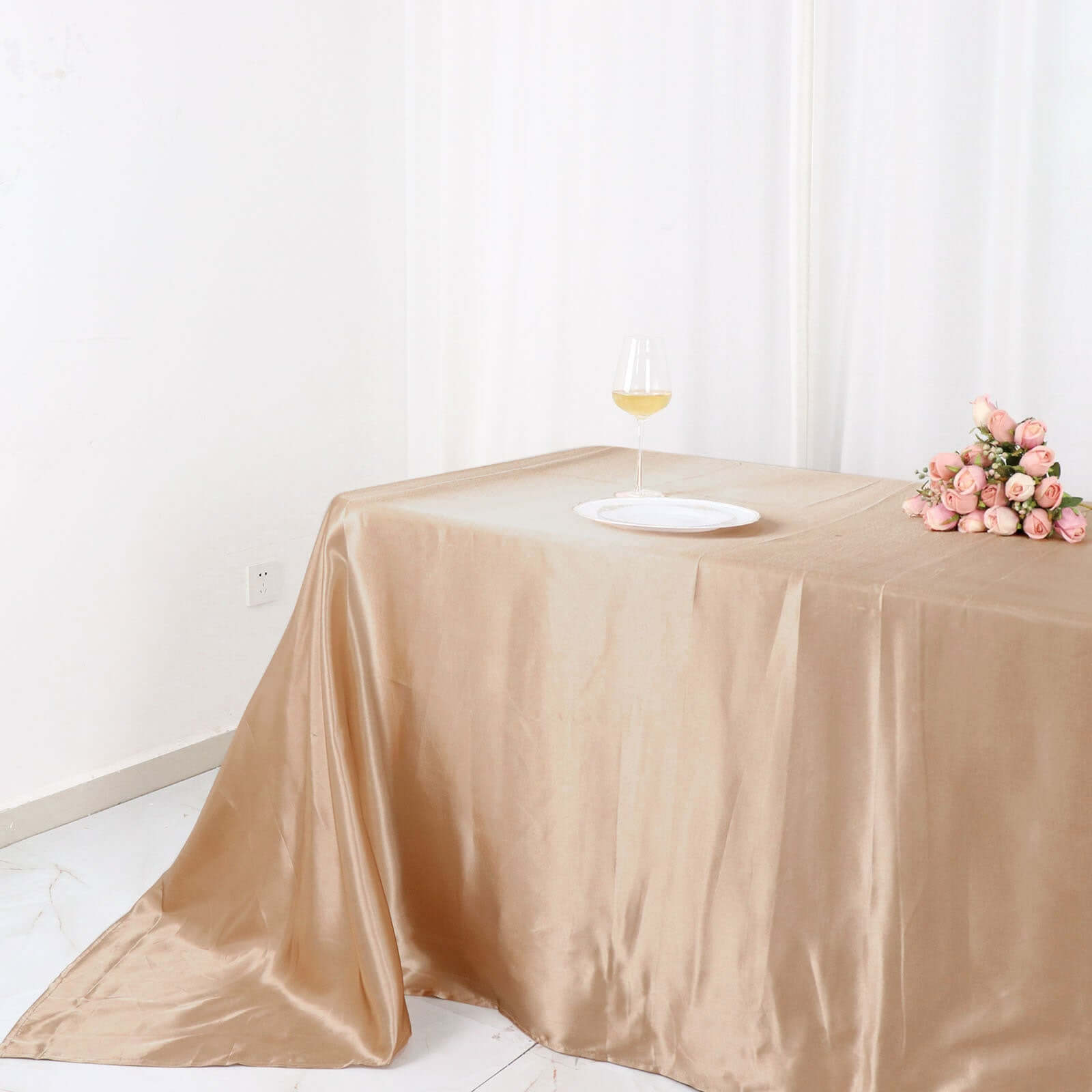 Satin Rectangular 90"x132" Tablecloth Nude - Seamless Table Cover