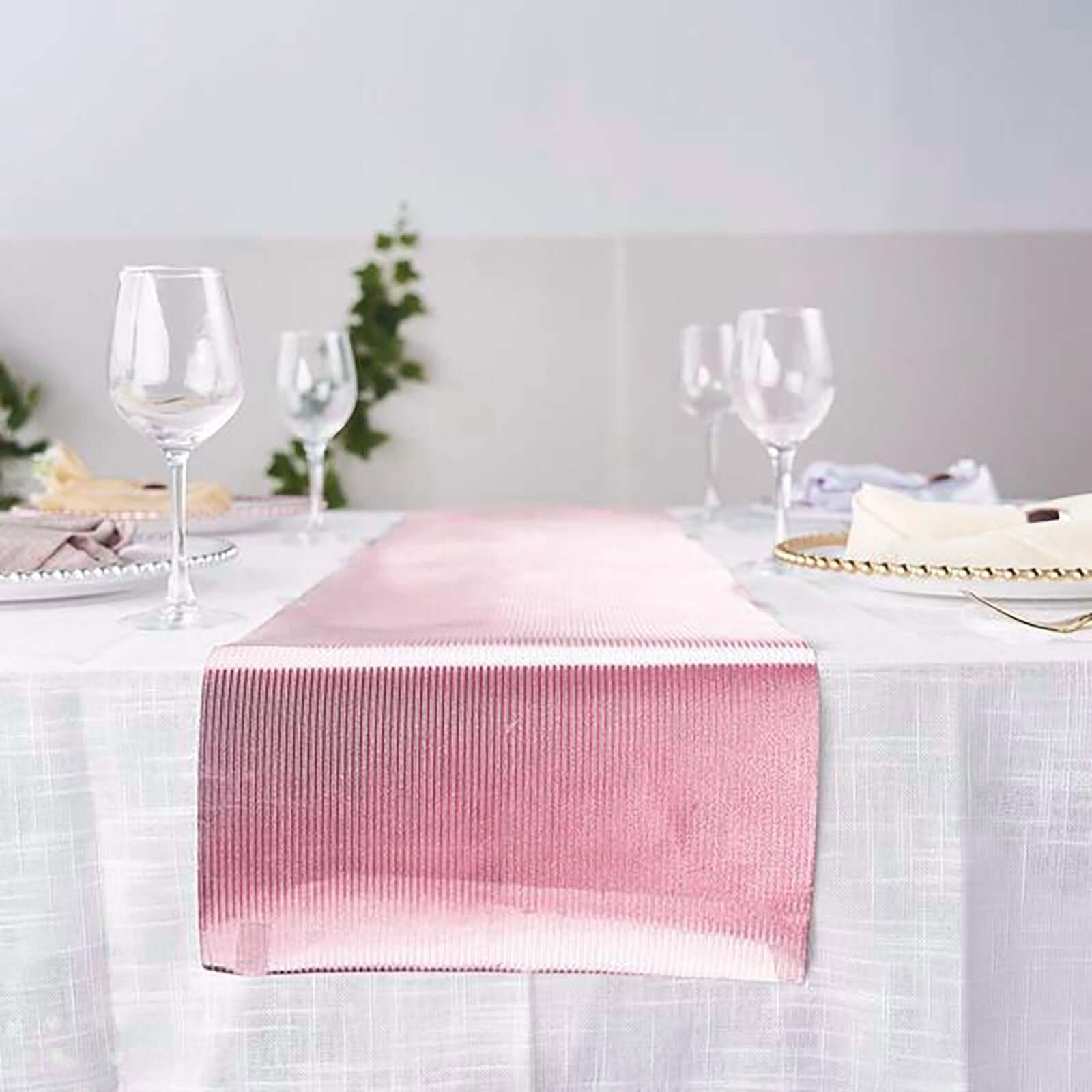 Glitter Paper 9ft Table Runner Roll Rose Gold Disposable Ridge Pattern Table Decor