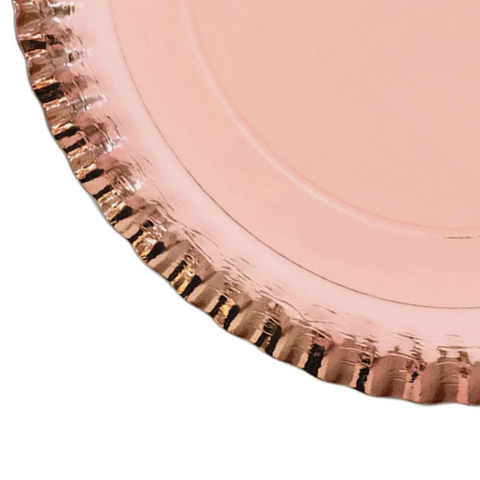 10-Pack Paper 13" Round Charger Plates in Rose Gold with Scalloped Rims - Heavy Duty Disposable 1100GSM Serving Trays