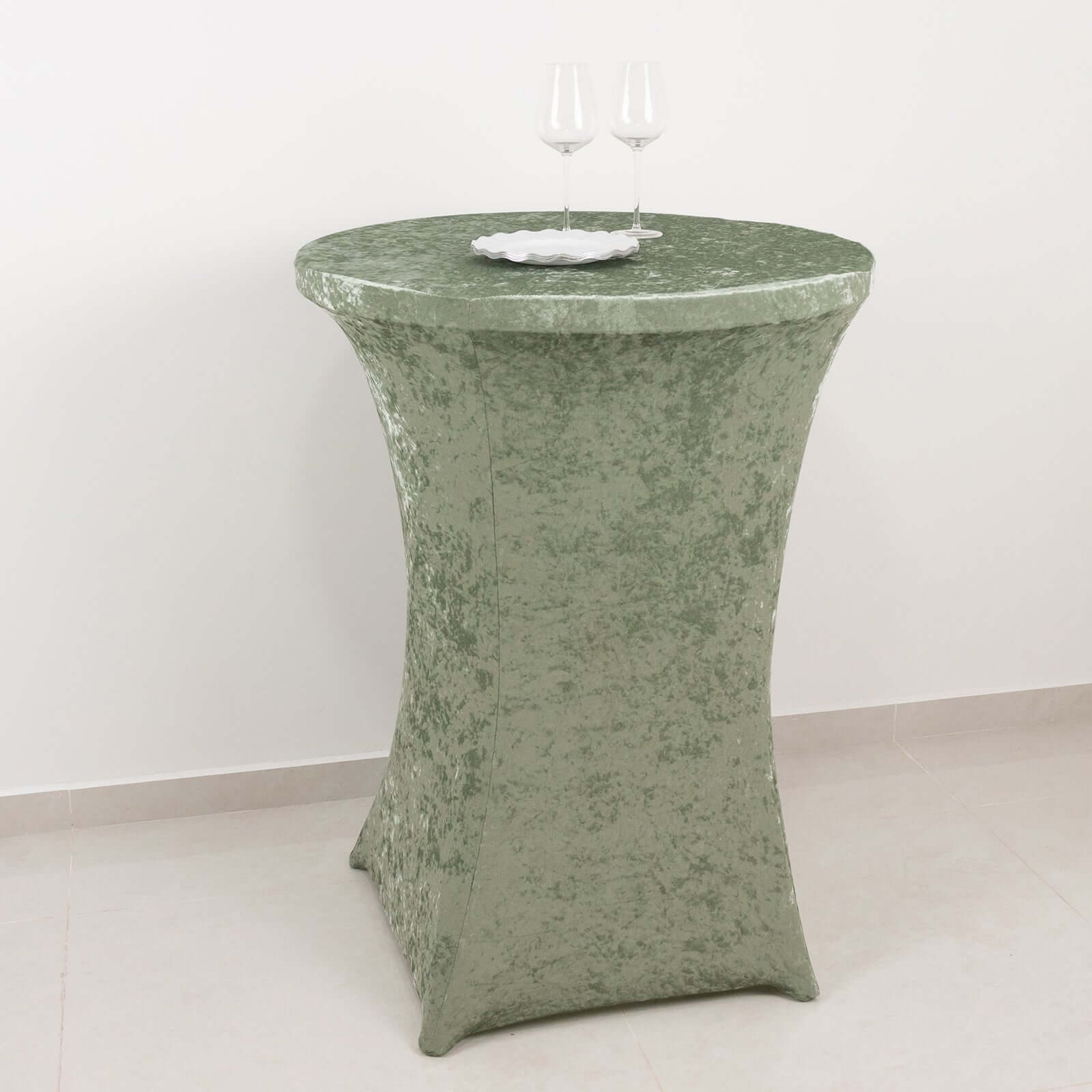 Crushed Velvet Spandex 30" Round Cocktail Table Cover Sage Green Smooth Highboy Tablecloth