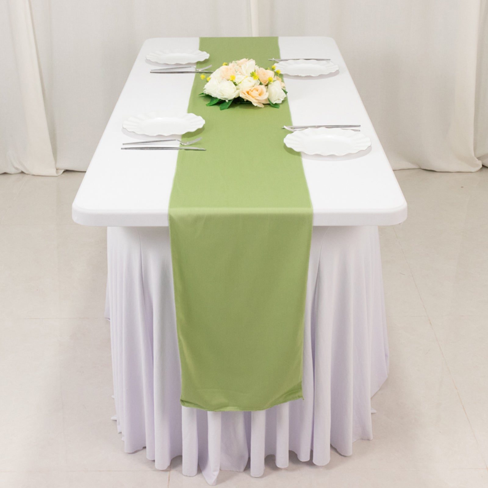 Scuba Polyester 12"x108" Table Runner Sage Green - Wrinkle-Free Table Linen