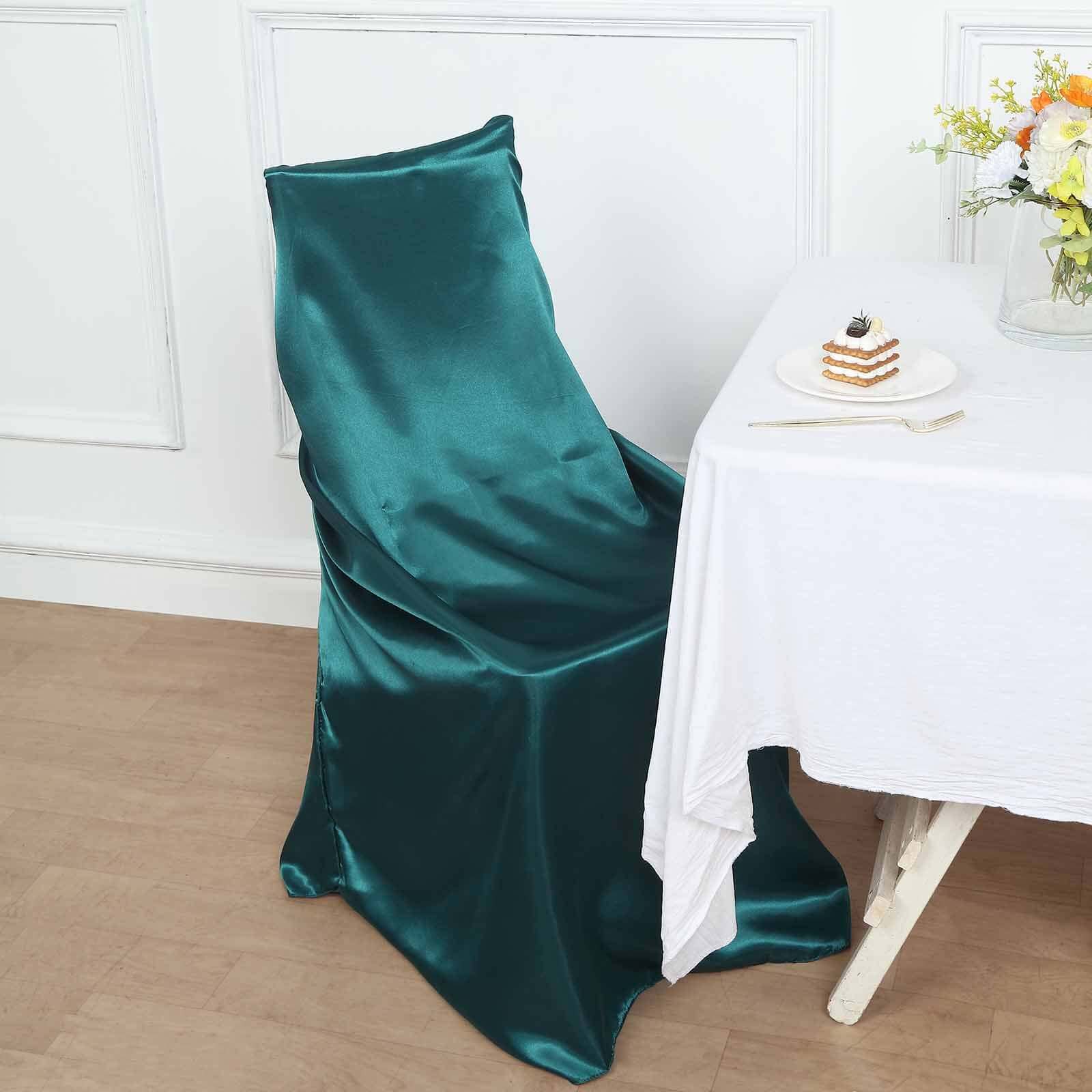 Satin Chair Cover Self-Tie Universal Design Peacock Teal - Durable Slip-On Cover for Folding, Dining, Banquet & Standard Chairs