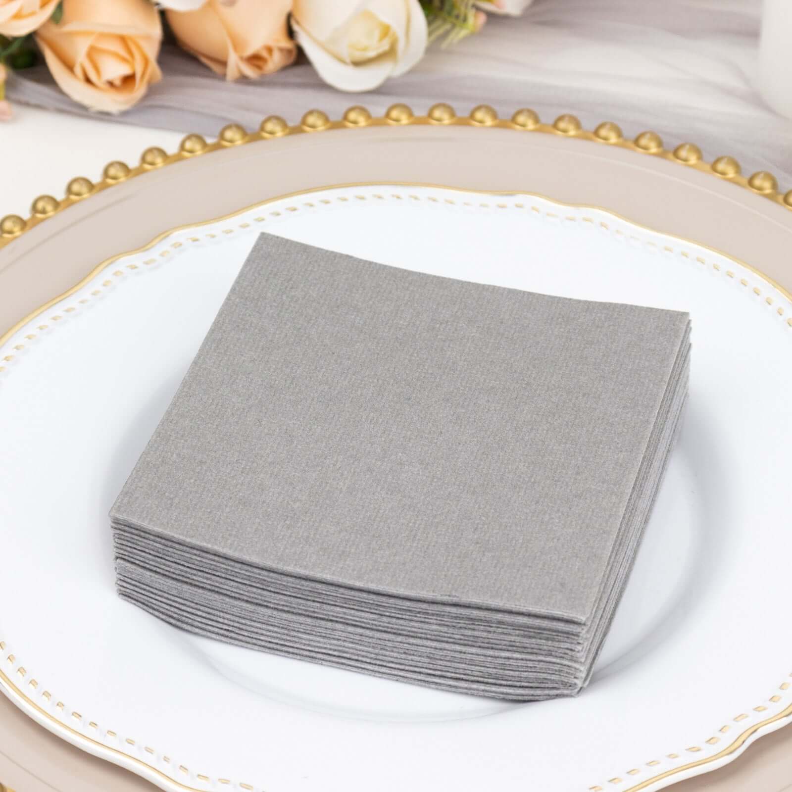 20 Pack Linen-Like Paper 5"x5" Napkins Silver - Highly Absorbent Airlaid Napkins