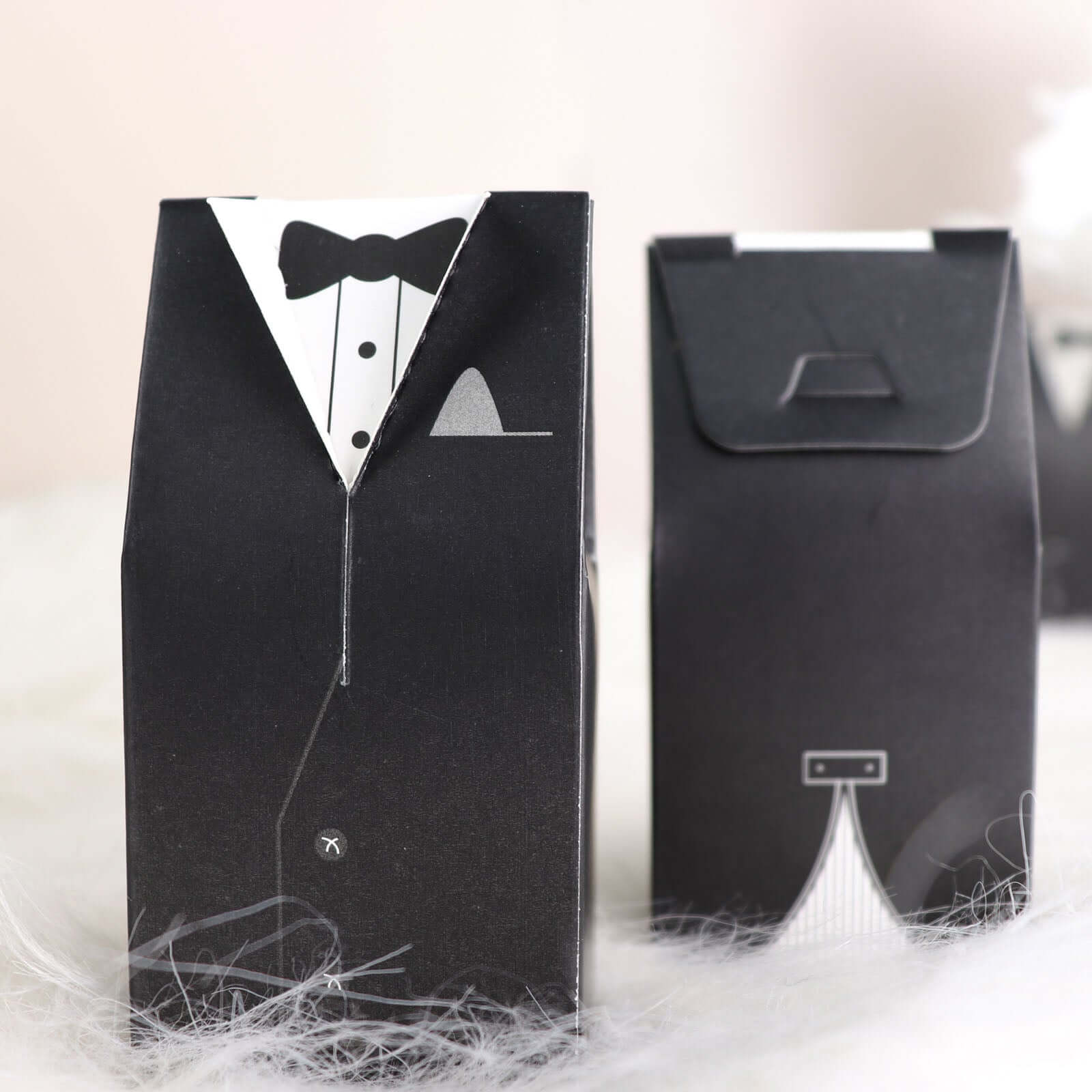 50 Pcs Set Wedding Dress and Tuxedo Shower Party Favor Candy Gift Boxes with Ribbon Ties