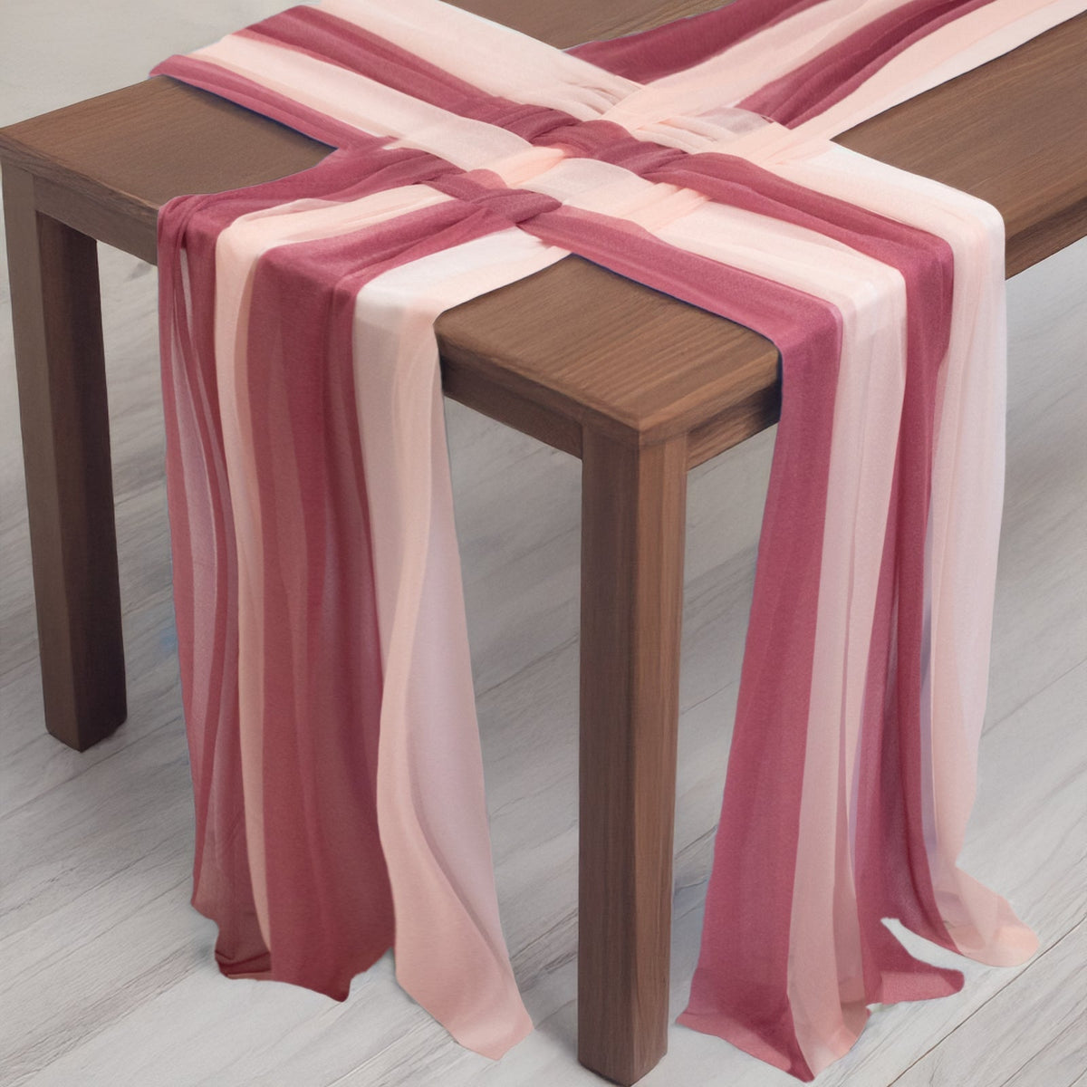 20-Pack 9ft Sheer Table Runners – Mauve/Blush Shimmer Sheer Drapes, Wrinkle-Free
