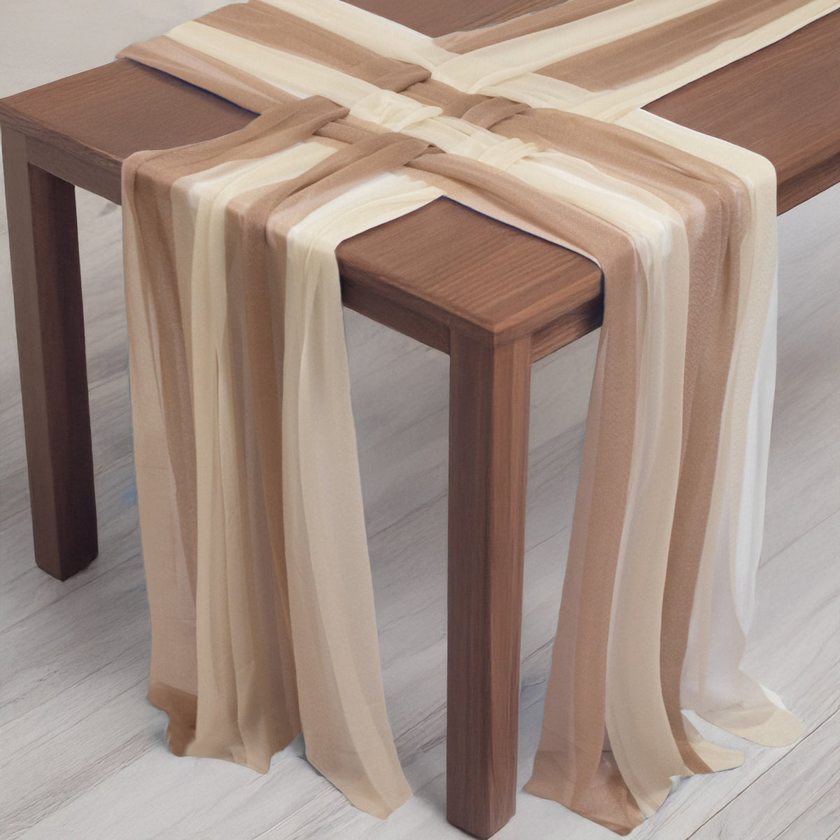 20-Pack 9ft Sheer Table Runners – Taupe/Beige Shimmer Sheer Drapes, Wrinkle-Free