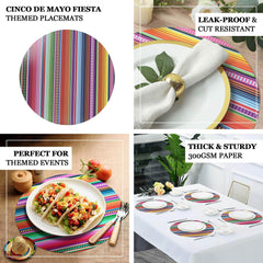 10-Pack Disposable Table Placemats with Multicolor Mexican Serape Fiesta Striped Print - 300GSM Festive Paper Placemats for Cinco de Mayo & Mexican-Themed Events 13"