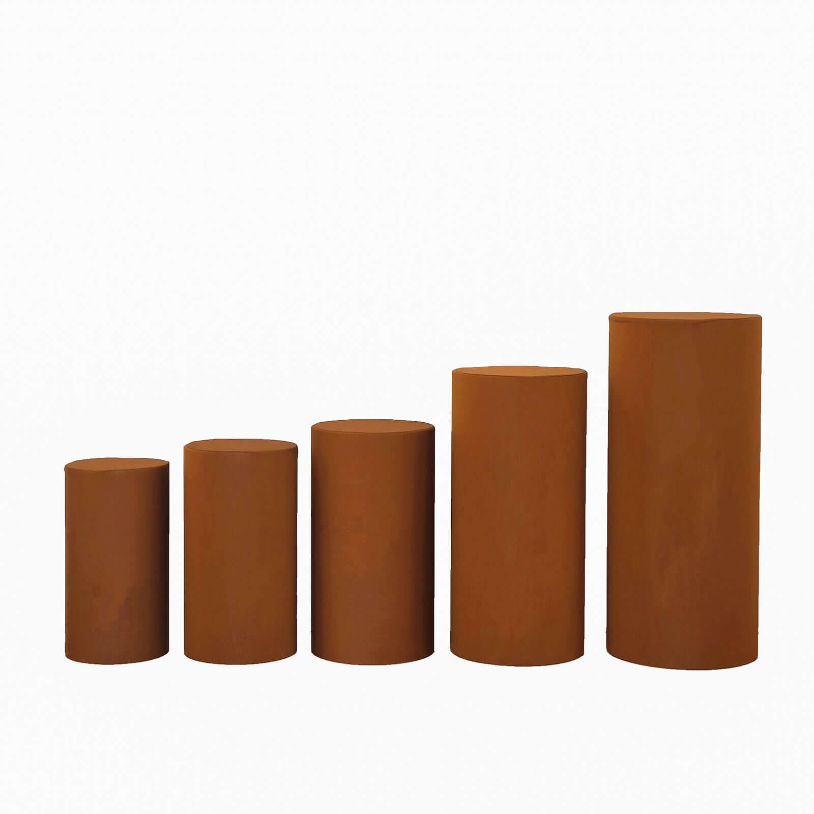 Set of 5 Cinnamon Brown Spandex Cylinder Pedestal Stand Covers, Stretchable Pillar Prop Covers - 160 GSM