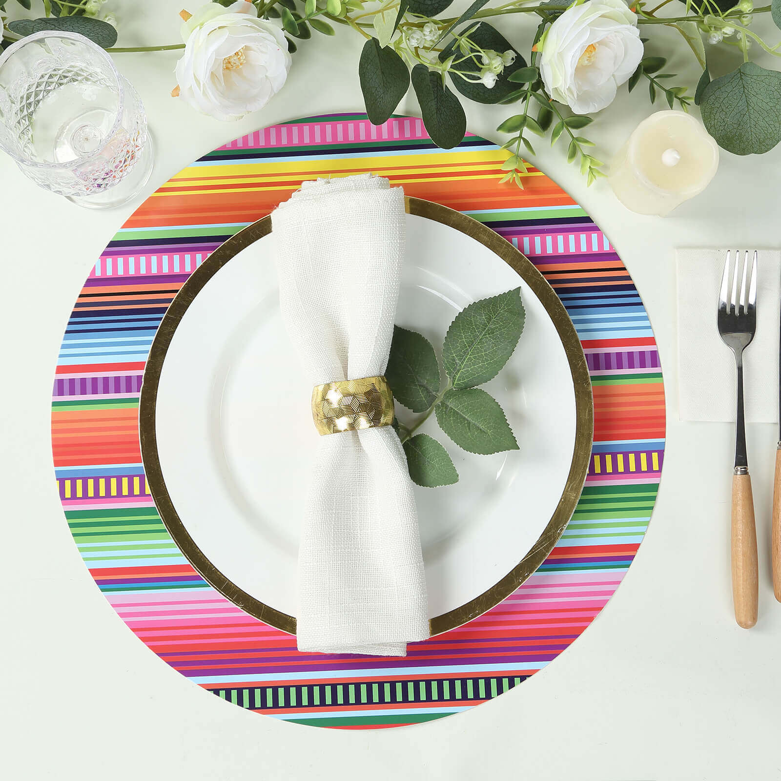10-Pack Disposable Table Placemats with Multicolor Mexican Serape Fiesta Striped Print - 300GSM Festive Paper Placemats for Cinco de Mayo & Mexican-Themed Events 13"