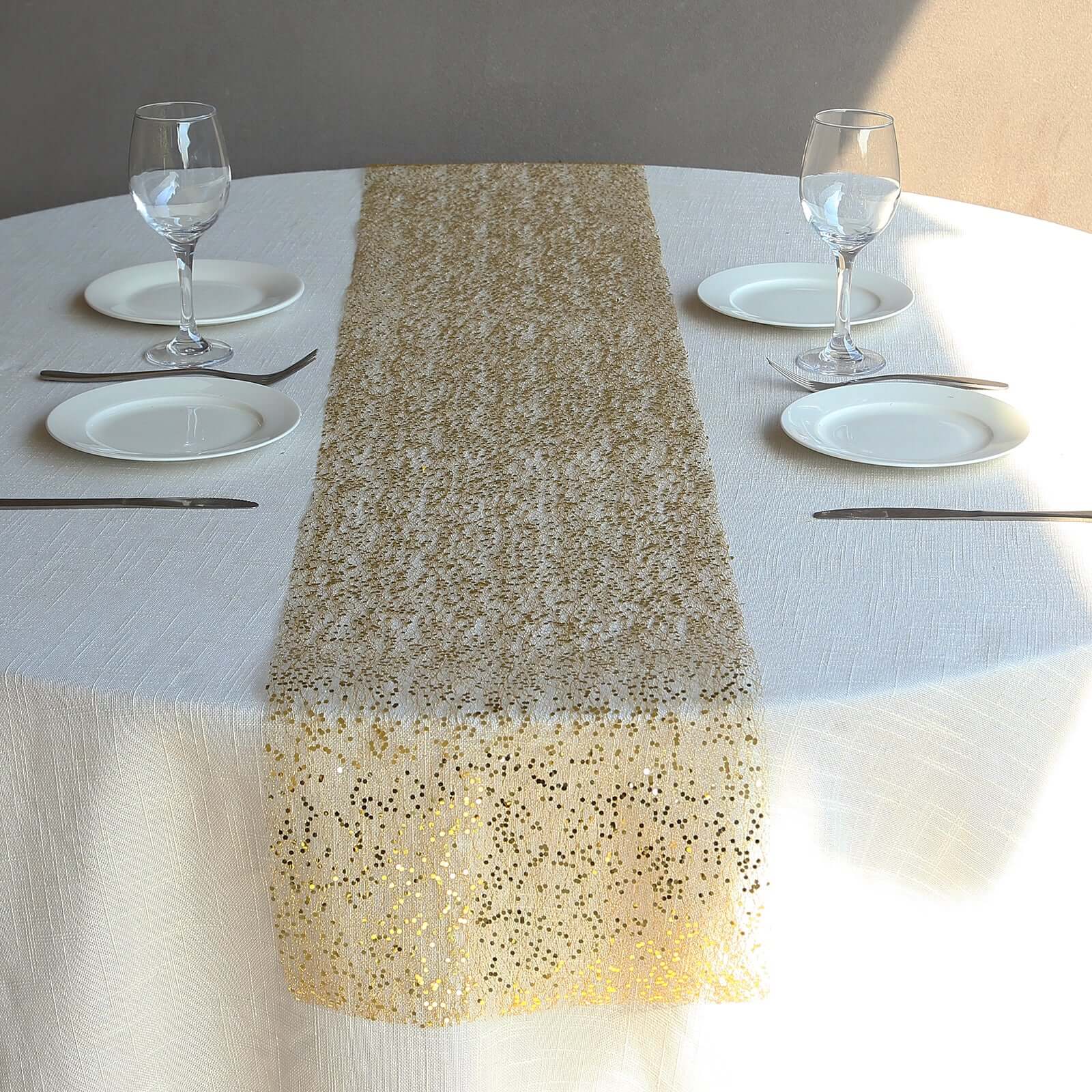 Mesh 11"x108" Table Runner Metallic Gold – Glitter Design for Convenient Event Decoration