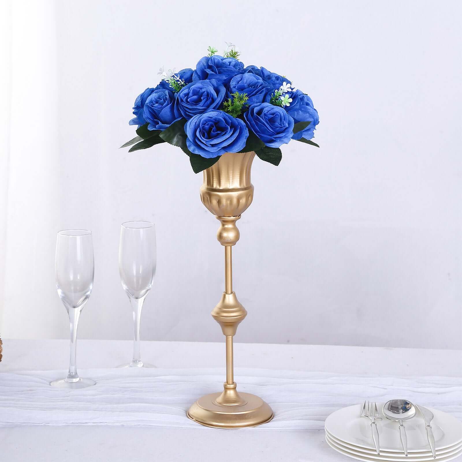 2 Pack Royal Blue Silk 15-Head Rose Flower Balls For Centerpieces - 10", Artificial Kissing Ball Floral Arrangements