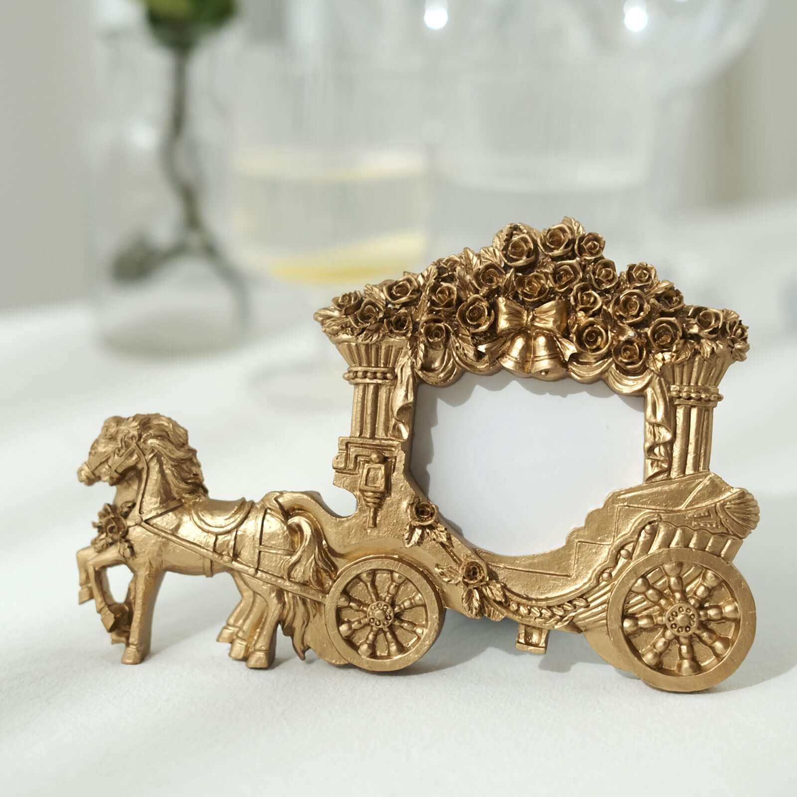Picture Frame Resin Horse Carriage Design Gold - European Style Place Card Holder & Wedding Party Favor 7"