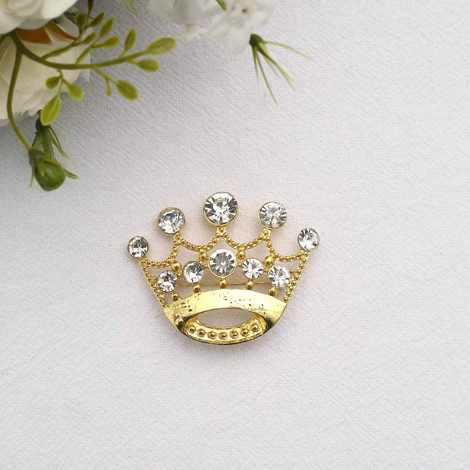 Rhinestone Metal Crown Sash Band Buckle Gold - Glittering Tiara Accent for Weddings & Special Occasions 2"