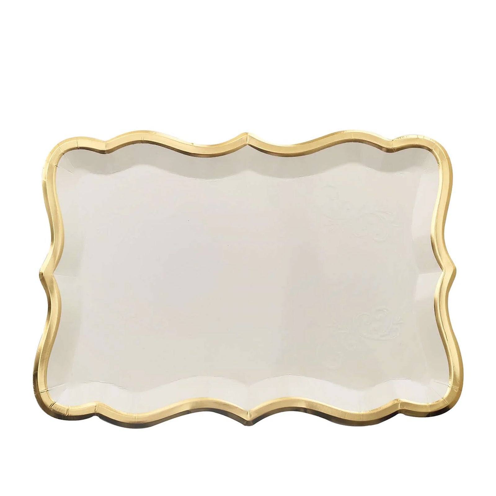10-Pack Paper 14"x10" Rectangle Serving Trays White with Gold Rim for Weddings & Parties