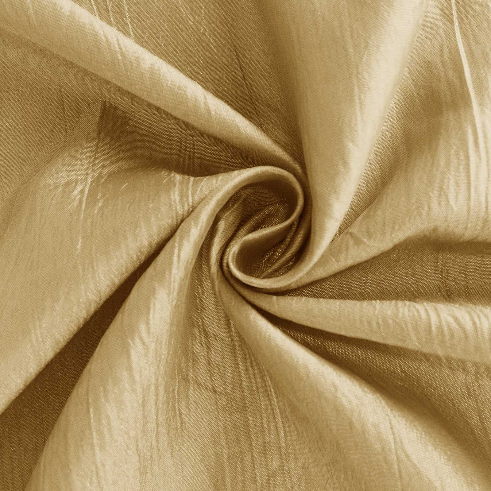 Taffeta 132" Round Tablecloth Gold - Seamless Accordion Crinkle Design for Exquisite Occasions