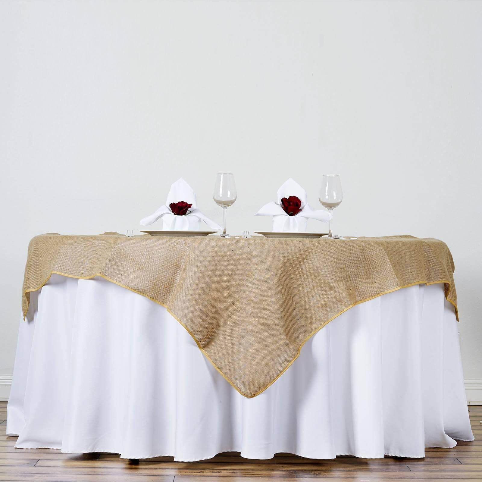 Jute Burlap 60"x60" Square Overlay Tablecloth Natural - Rustic Design for Authentic Charm