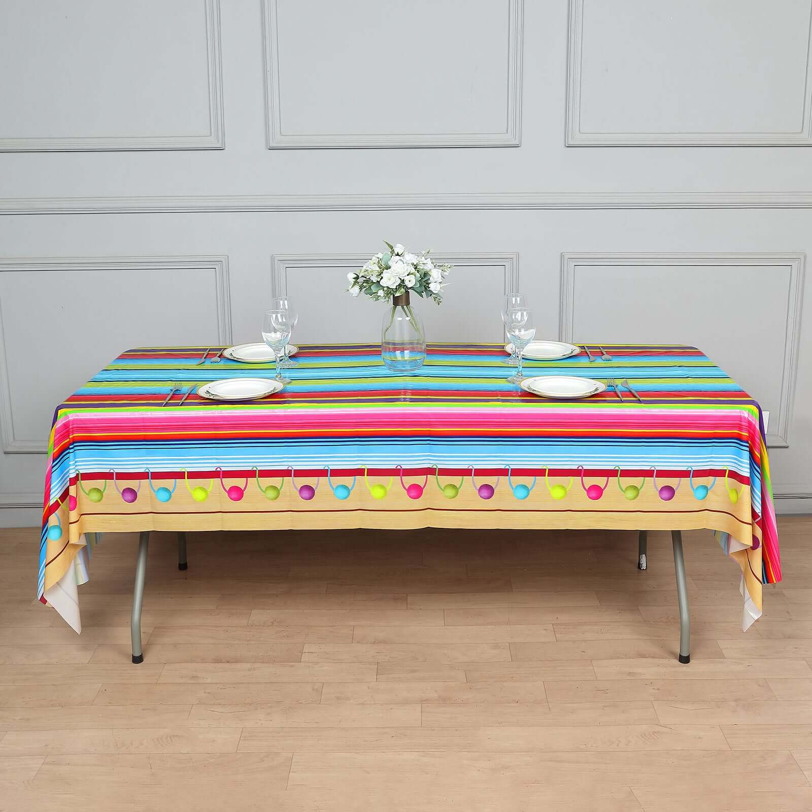 5-Pack Plastic Table Covers Mexican Serape Rectangle - Vibrant PVC Disposable Tablecloths for Cinco De Mayo 54"x108"