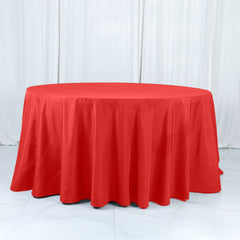 Cotton Blend 132" Round Tablecloth Red - Seamless Wrinkle-Resistant Table Cover