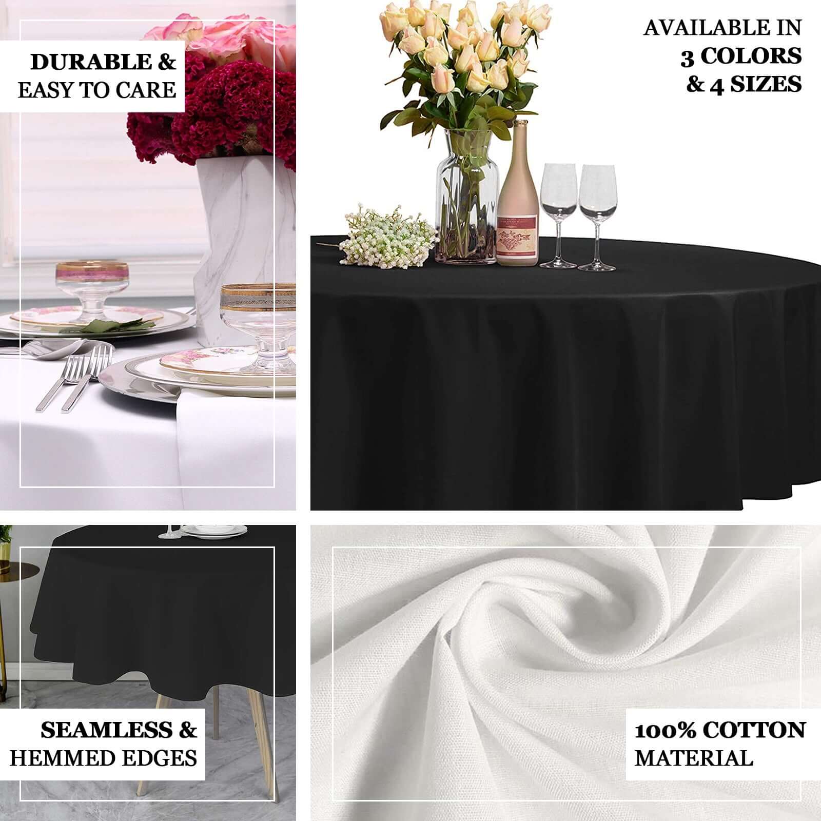 100% Cotton 90" Round Tablecloth White Linen - Sophisticated, Soft & Breathable Table Cover