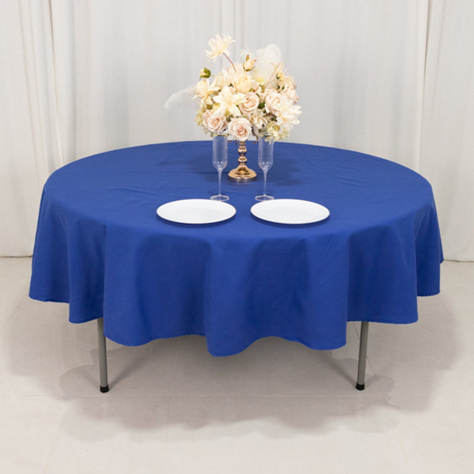 Cotton Blend 90" Round Tablecloth Royal Blue - Wrinkle-Resistant Table Cover