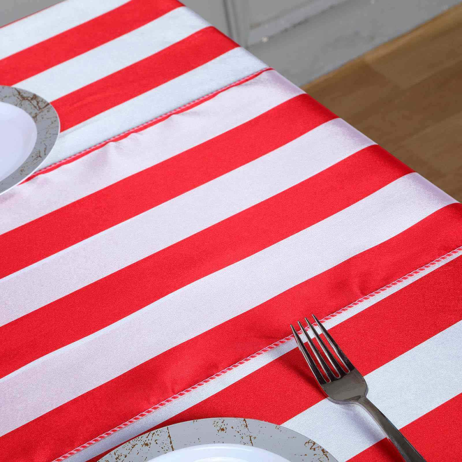 Satin 12"x108" Table Runner Red/White Stripe - Classic Striped Design
