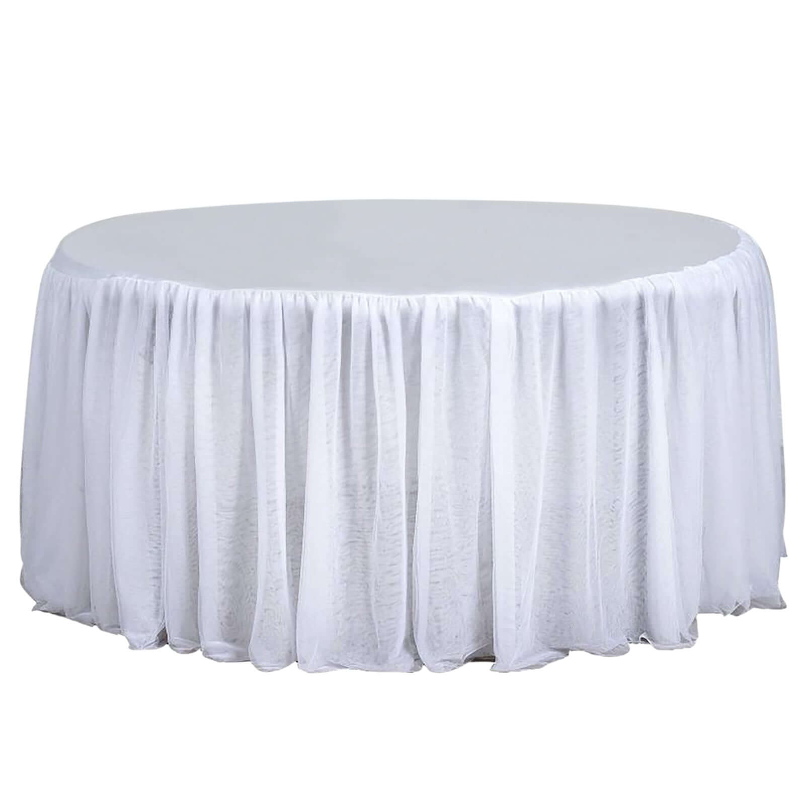 Tulle 120" Round Tablecloth White - 3 Layer Satin Tutu Skirt with Pleated Detailing for Modern Gatherings