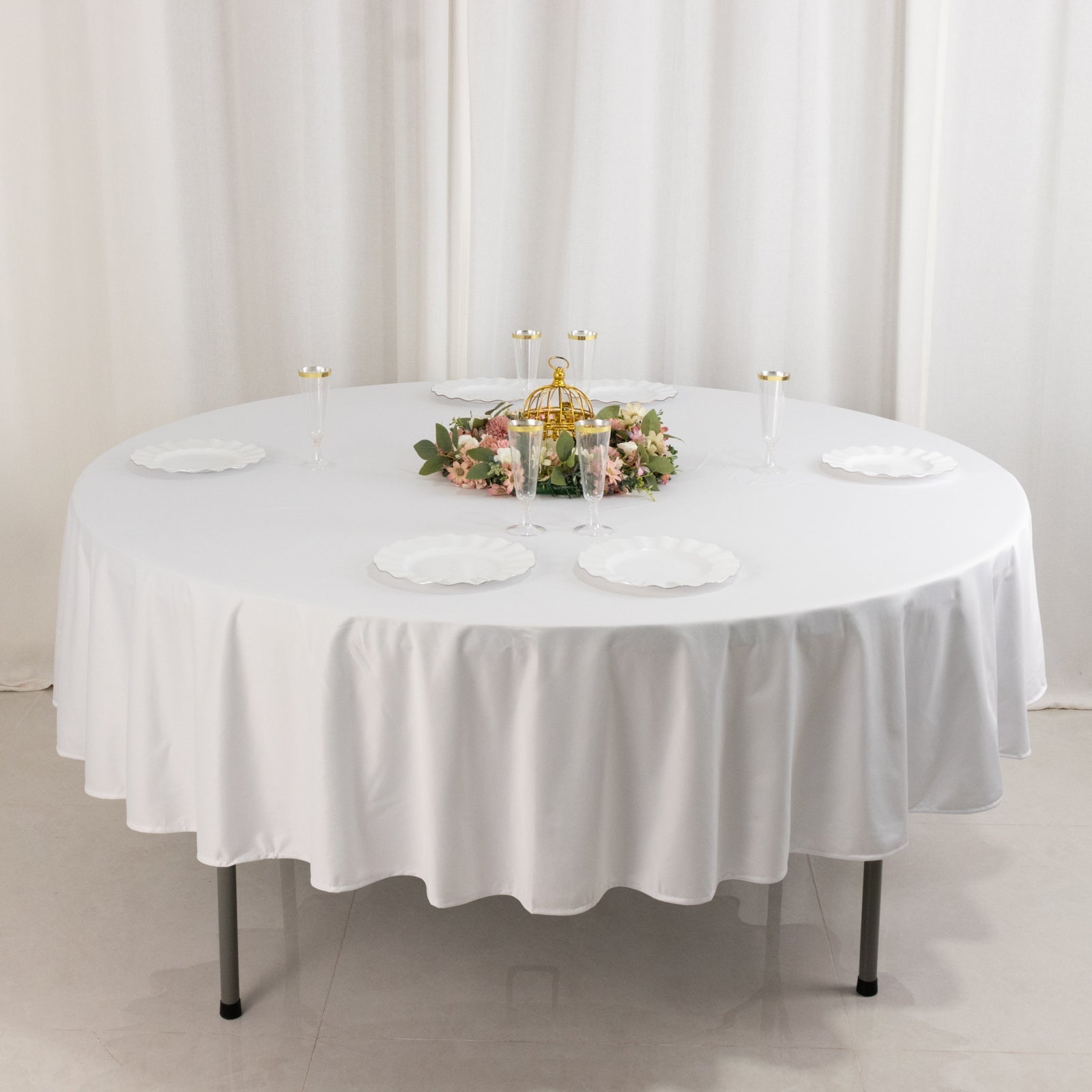 Scuba Round 90" Tablecloth White - Wrinkle Free & Stain Resistant Table Cover for Weddings and Banquets