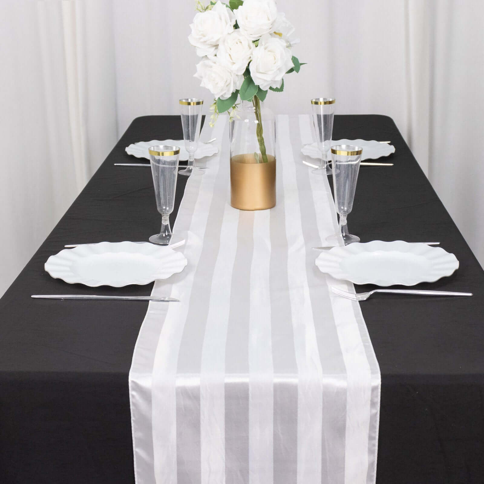 Satin 12"x108" Table Runner White - Stripe Classic Wedding & Event Table Decor