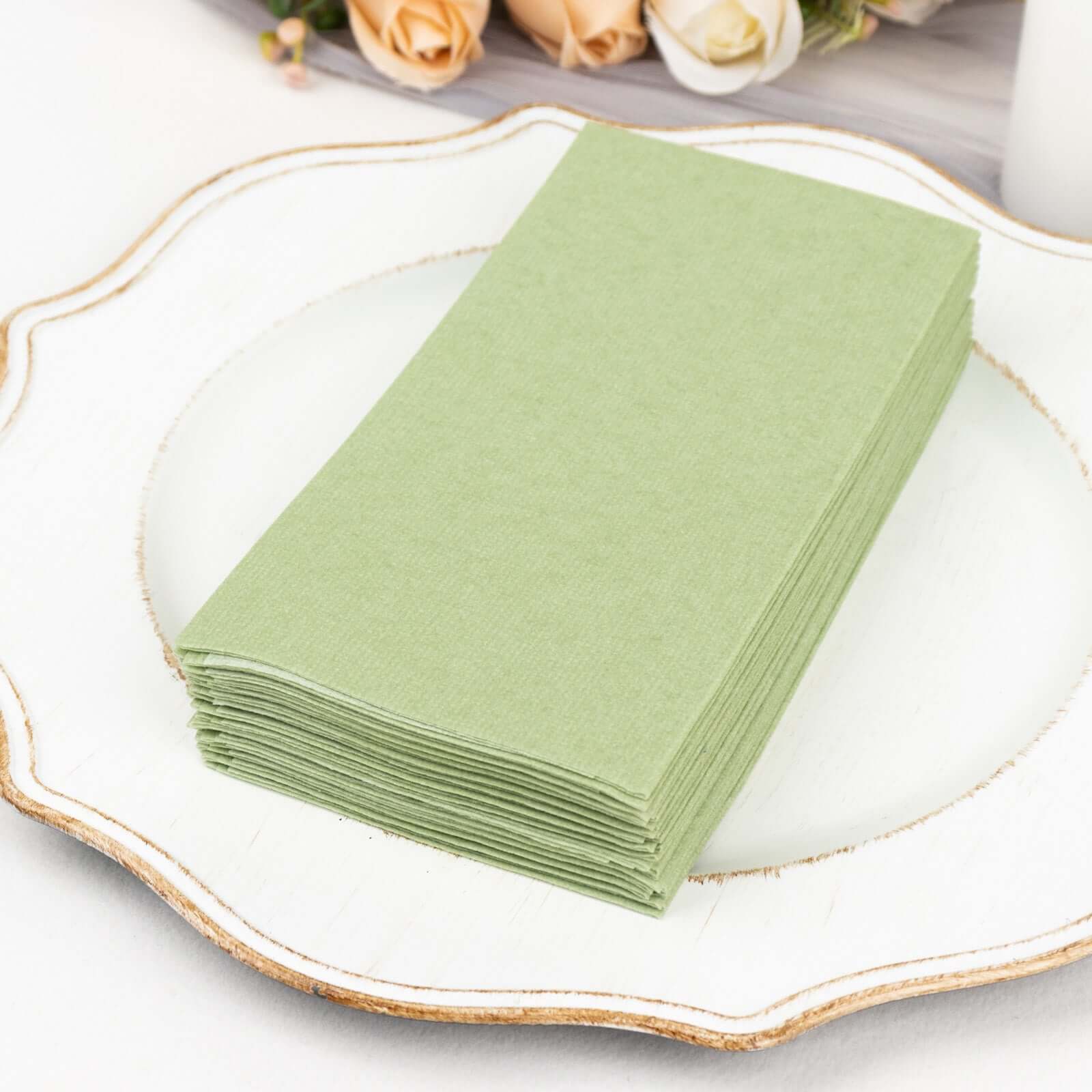 20 Pack Linen-Like Paper 8.5"x4" Napkins Sage Green - Highly Absorbent & Disposable Airlaid Guest Towels