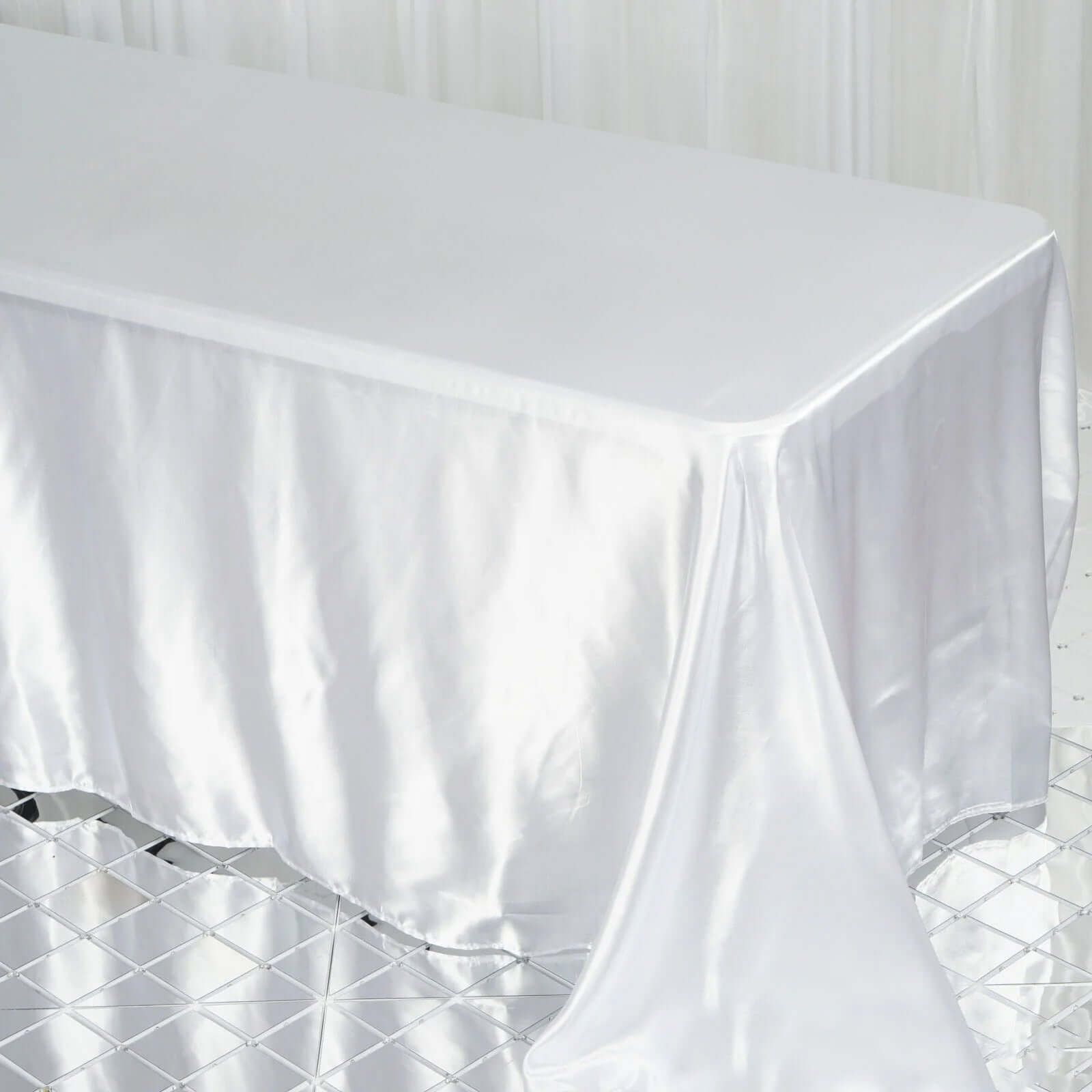 Satin Rectangular 90"x132" Tablecloth White - Seamless Stylish Table Cover for Weddings and Parties