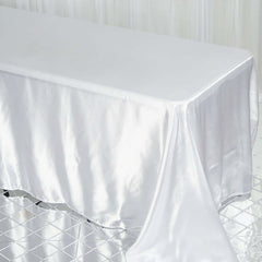 Satin Rectangular 90"x132" Tablecloth White - Seamless Stylish Table Cover for Weddings and Parties