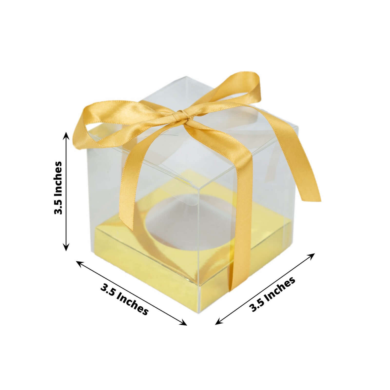 12 Pack 3.5" Clear Metallic Gold Disposable Cupcake Boxes With Ribbon Tie, Plastic Wedding Favor Boxes